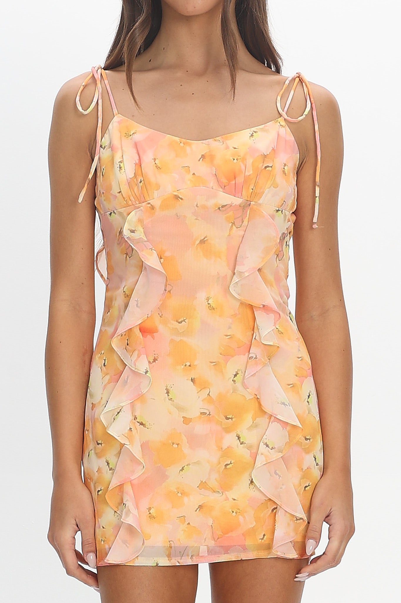 Olla Tied Strap Ruffle Mini Dress Yellow