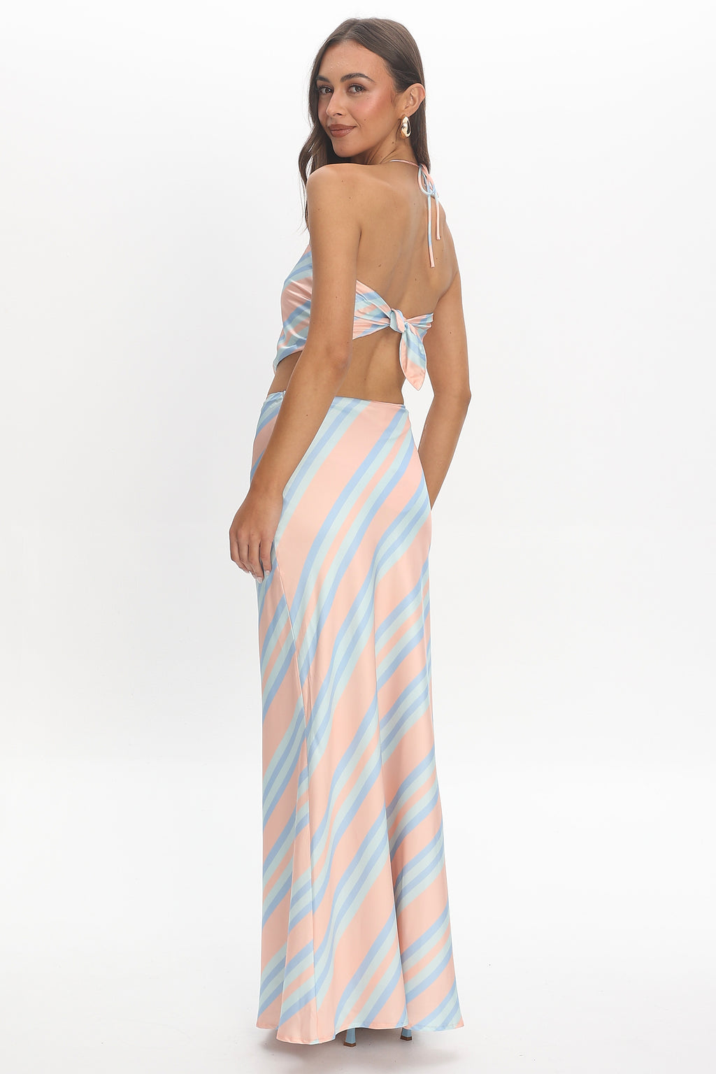 Avatar Ruched Maxi Skirt Striped Aqua