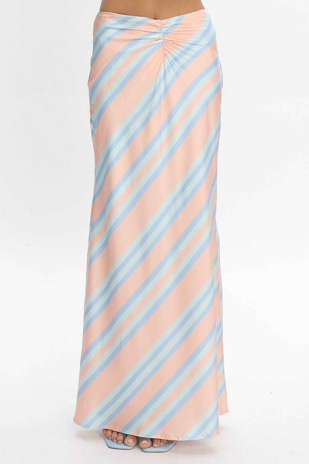 Avatar Ruched Maxi Skirt Striped Aqua