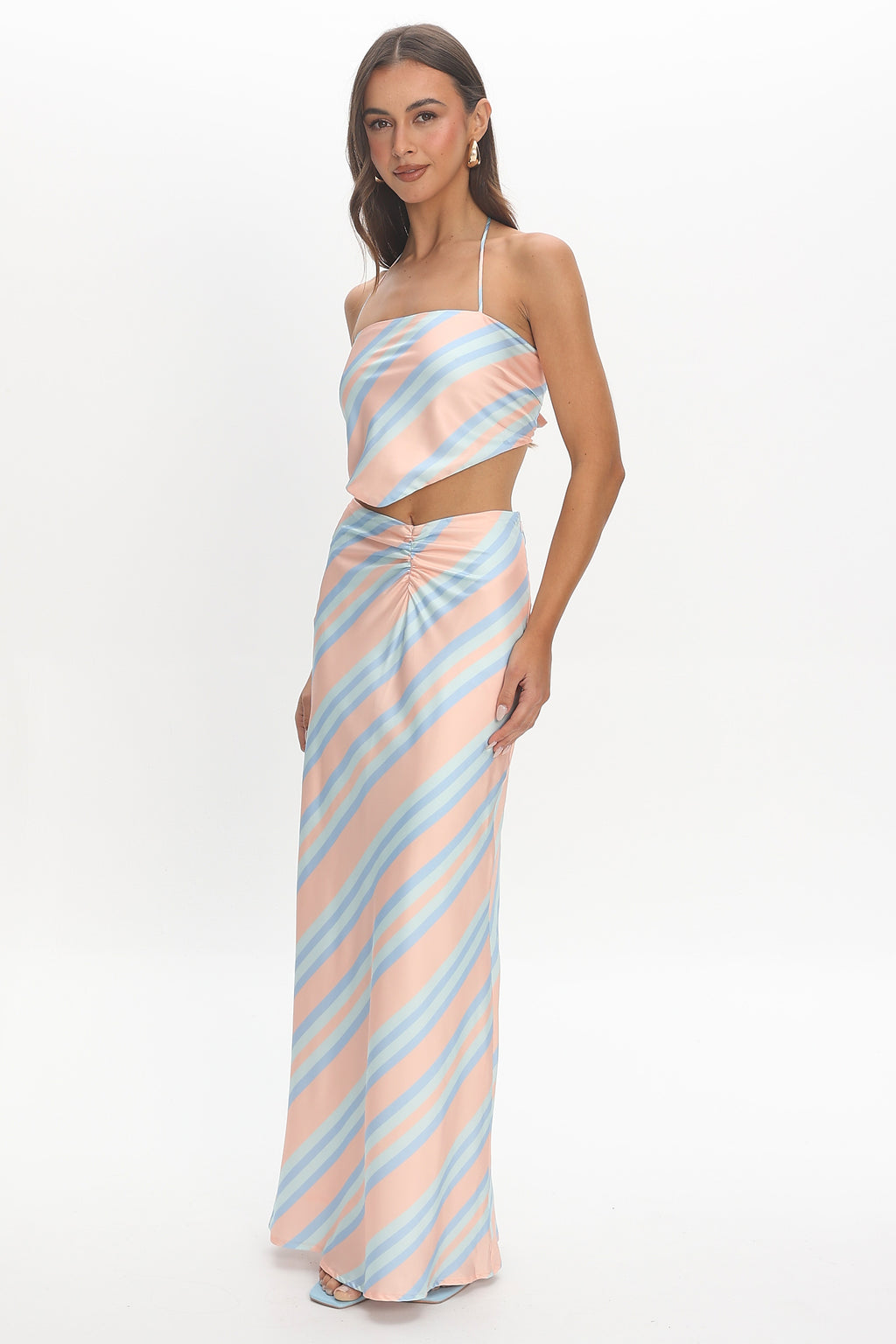 Avatar Halter Top Striped Aqua