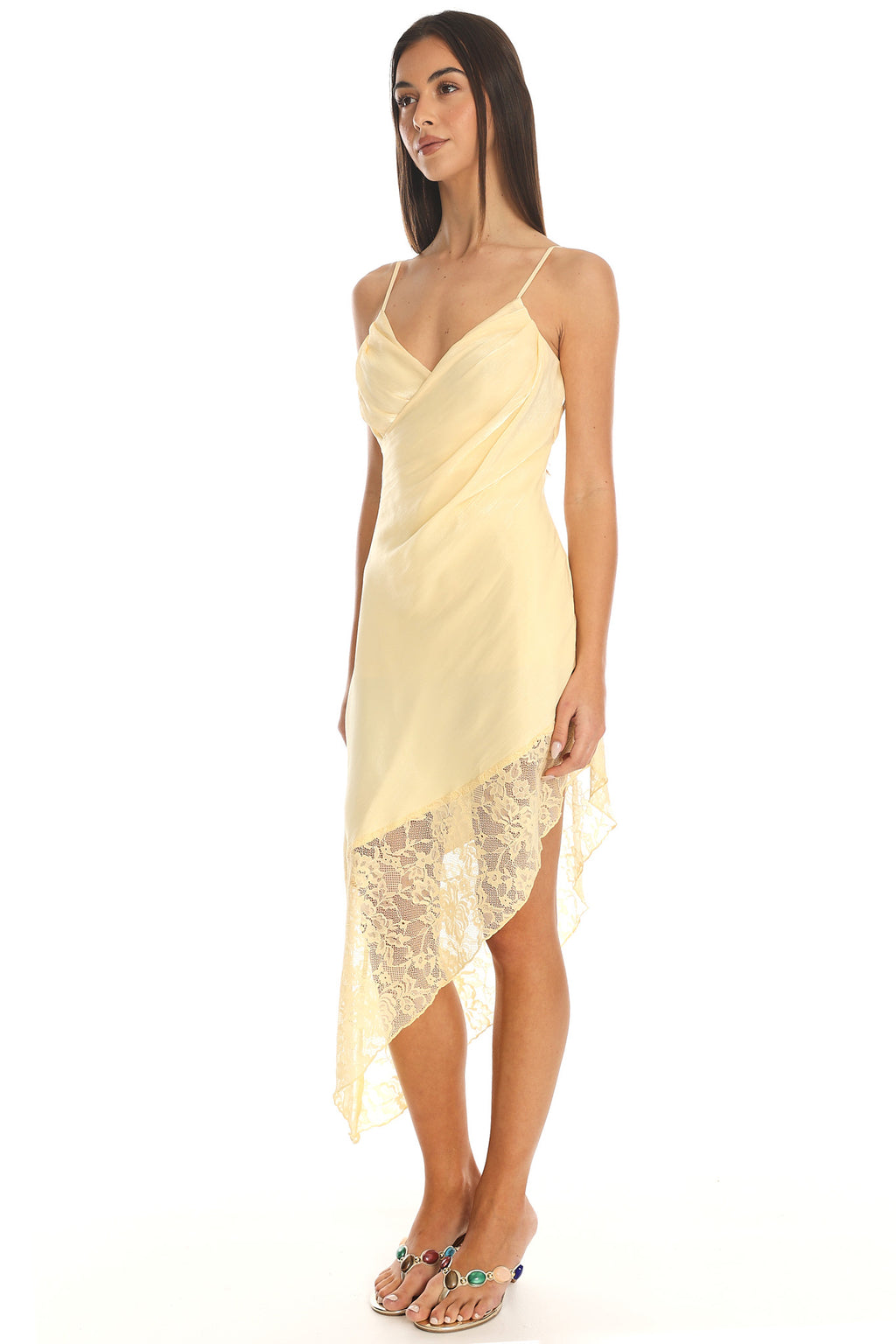 Champagne Kiss Lace Hem Dress Yellow
