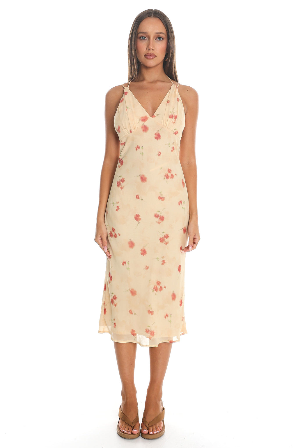 Sakura Blossom Backless Slip Dress Almond