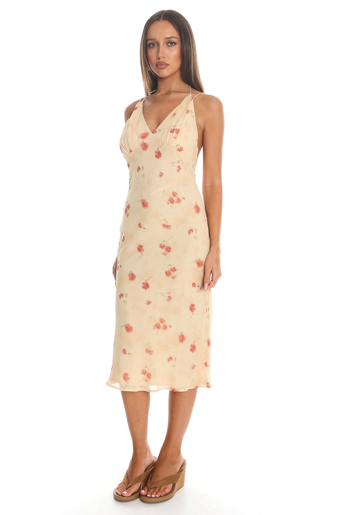 Sakura Blossom Backless Slip Dress Almond