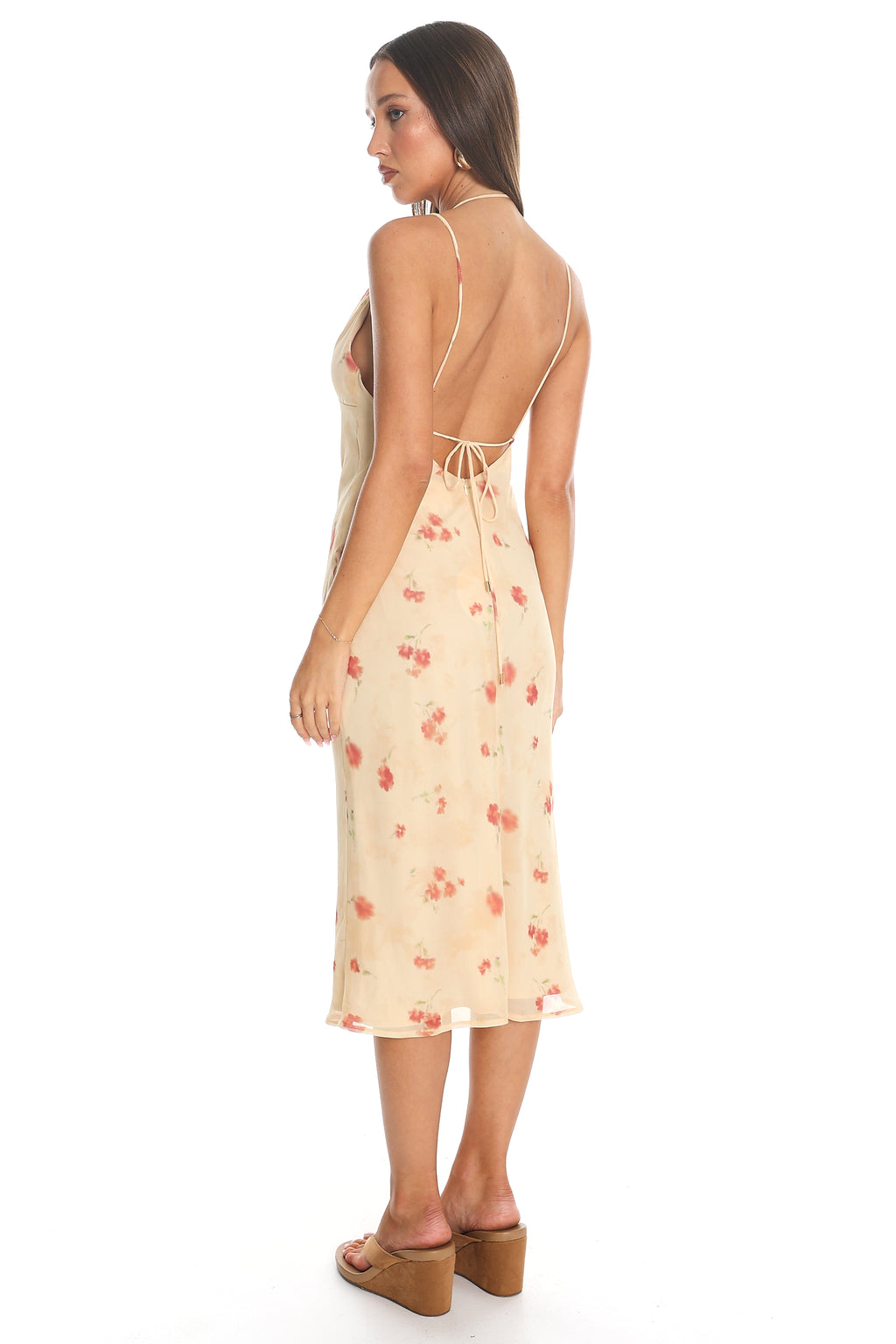 Sakura Blossom Backless Slip Dress Almond