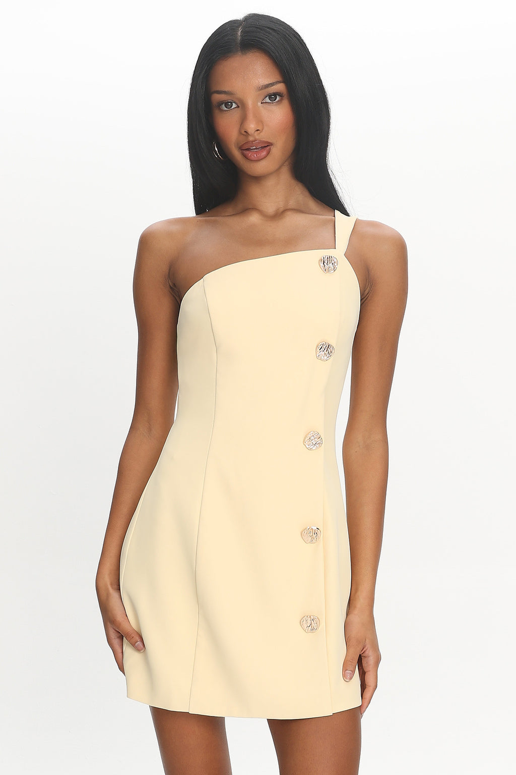 Gala Nights Button Mini Dress Yellow