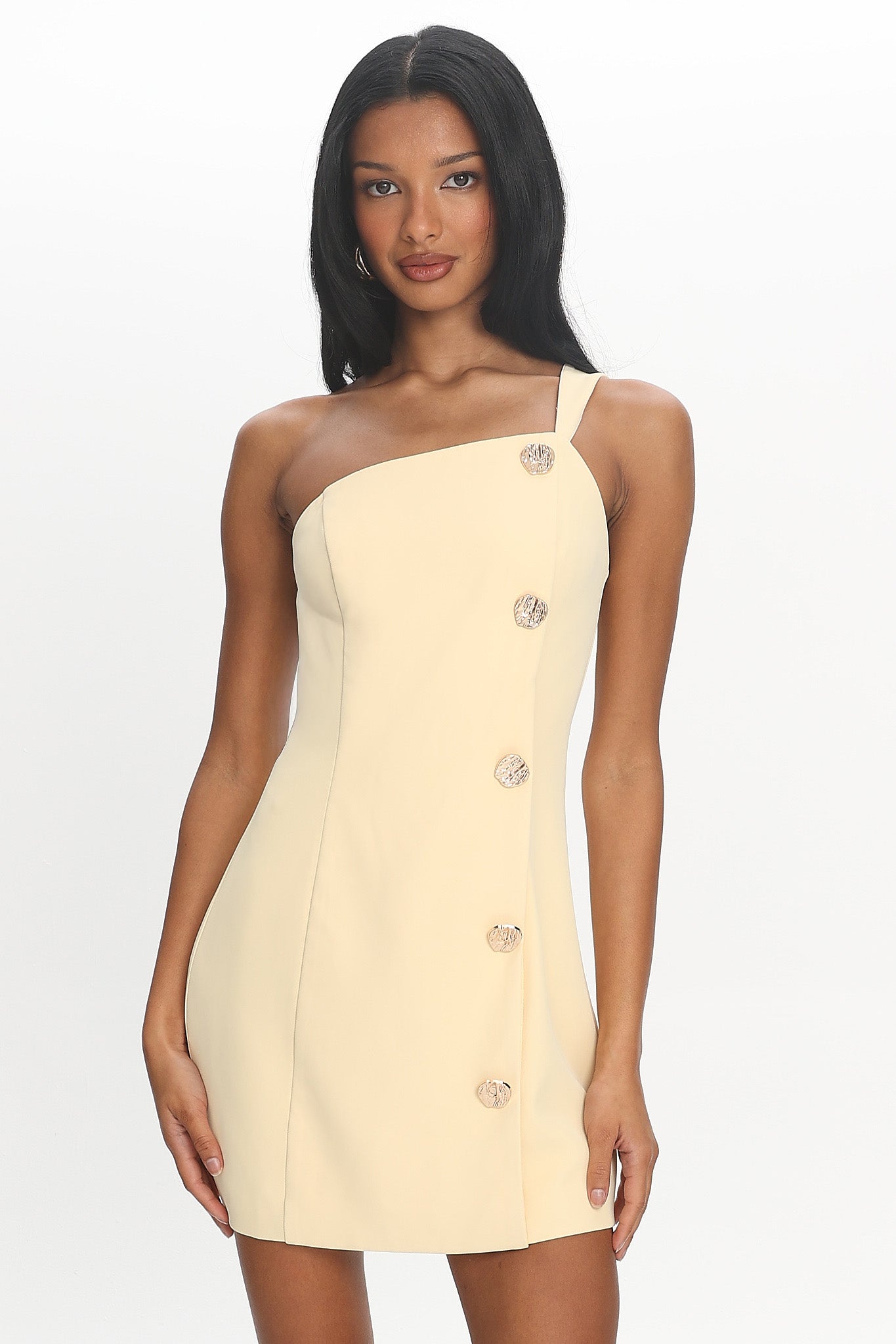 Gala Nights Button Mini Dress Yellow
