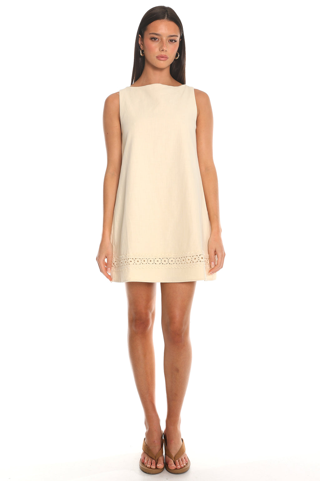 Worth It Crochet-Trim Shift Dress Oat