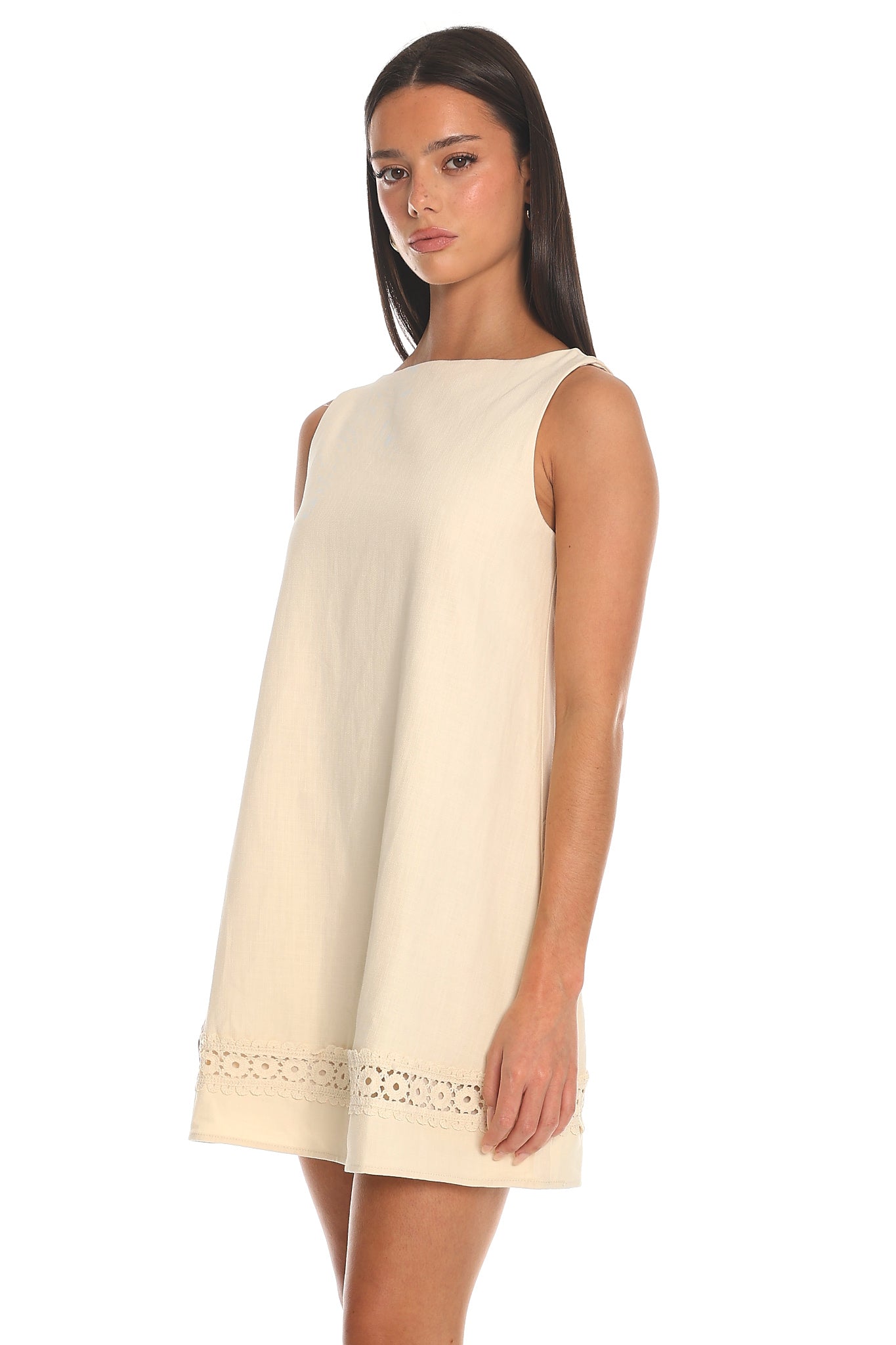 Worth It Crochet-Trim Shift Dress Oat