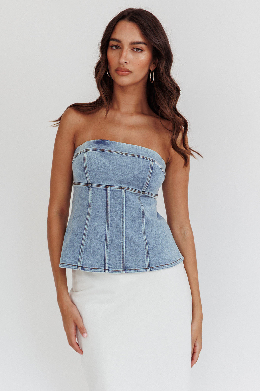 Cathlin Strapless Top Denim Blue by Selfie Leslie Australia