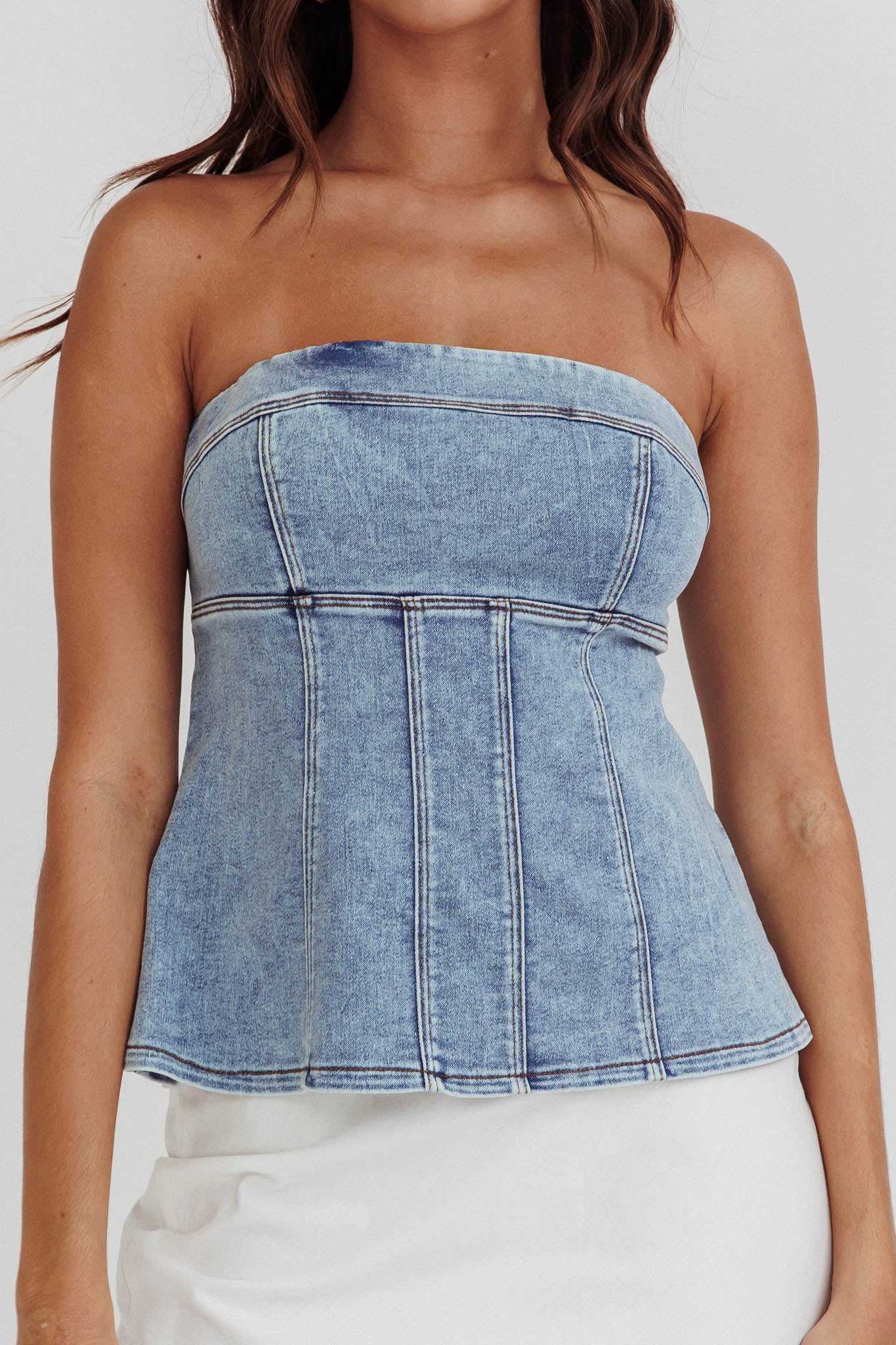Cathlin Strapless Top Denim Blue by Selfie Leslie Australia