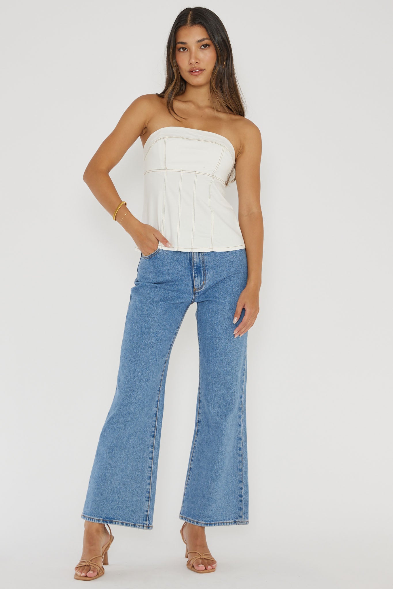 Cathlin Contrast Stitching Strapless Top White by Selfie Leslie Australia