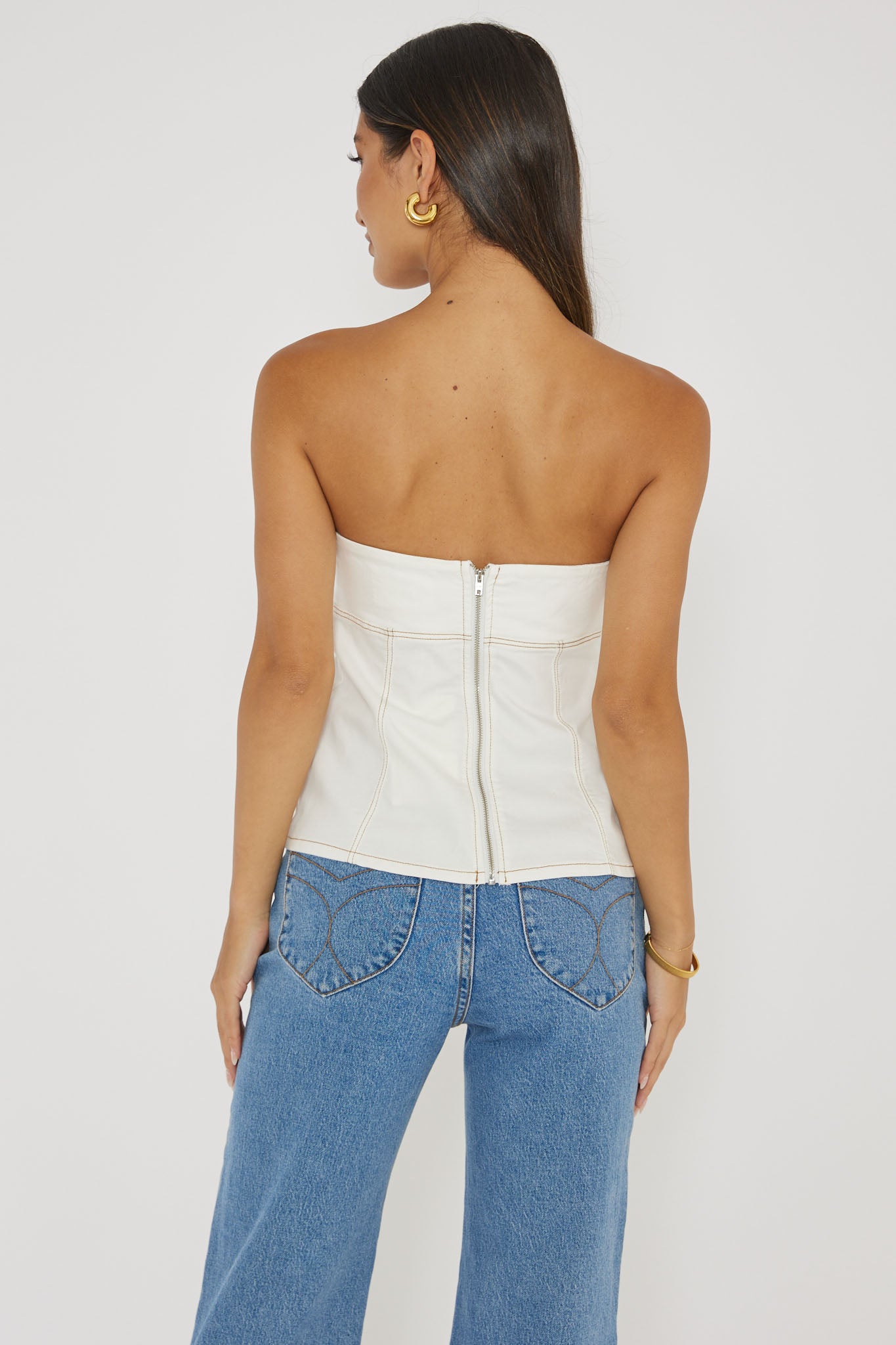 Cathlin Contrast Stitching Strapless Top White by Selfie Leslie Australia