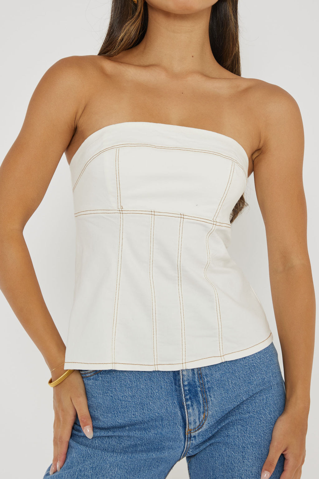 Cathlin Contrast Stitching Strapless Top White by Selfie Leslie Australia