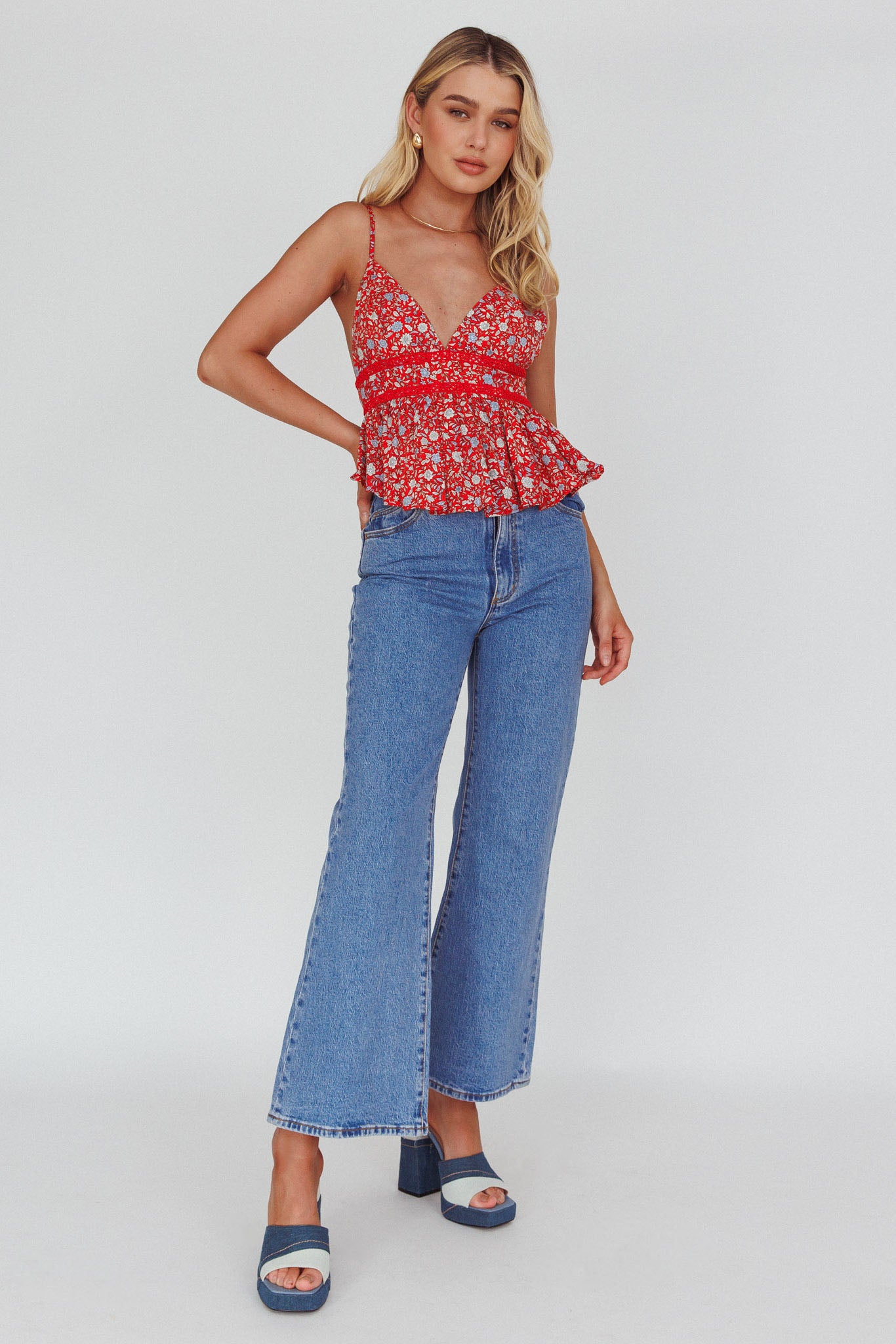 Marigold Crochet Trim Top Floral Red by Selfie Leslie Australia
