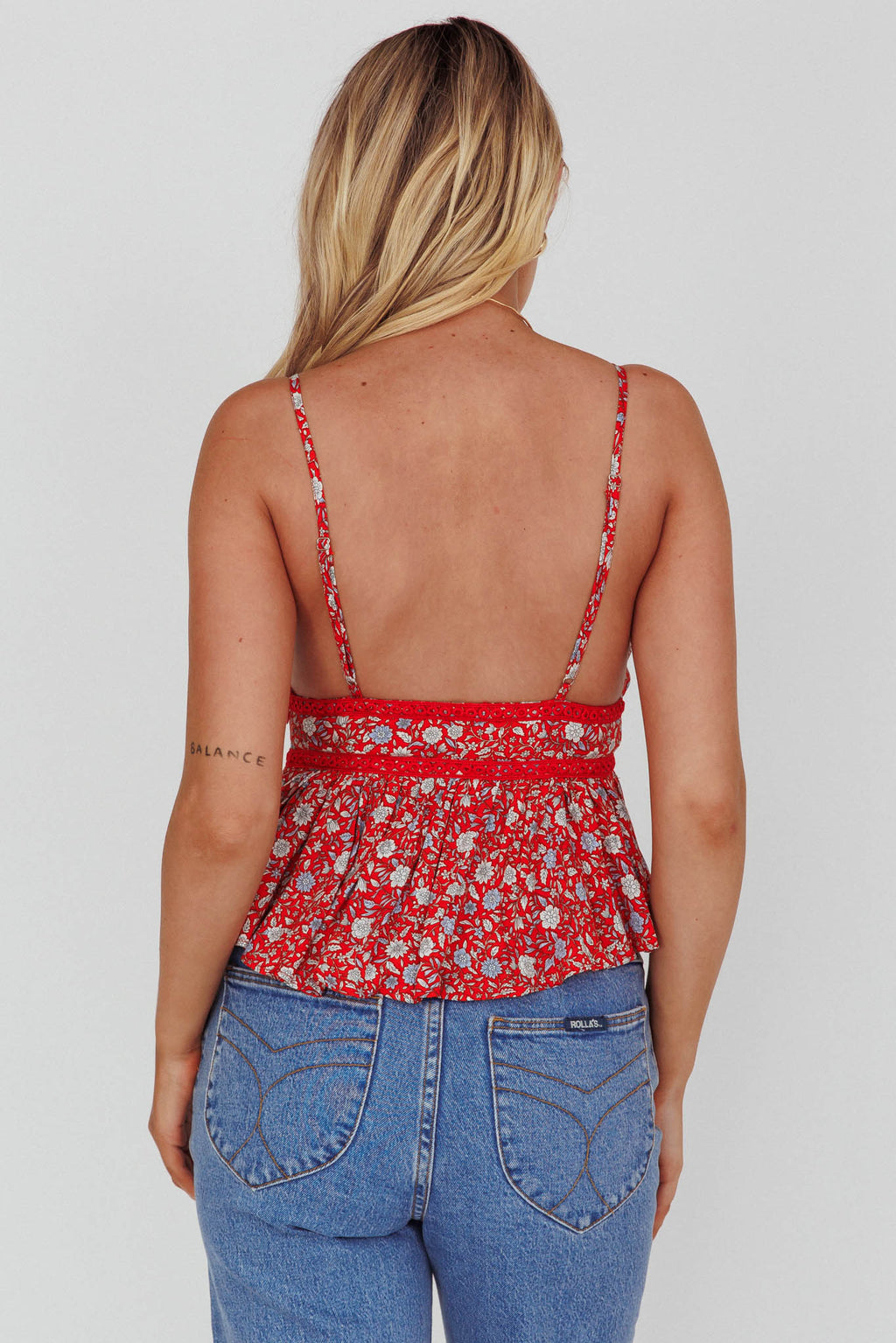 Marigold Crochet Trim Top Floral Red by Selfie Leslie Australia