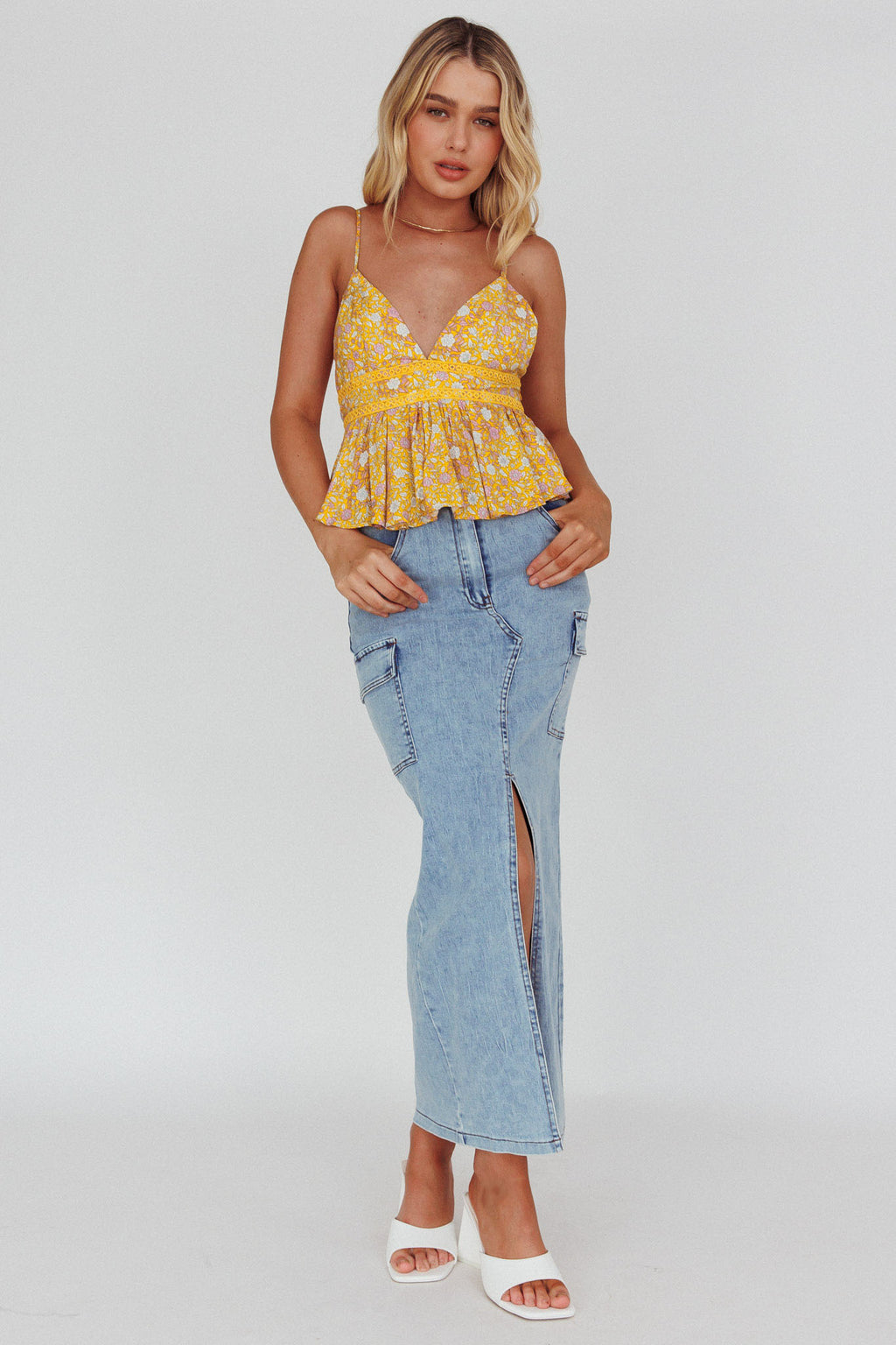 Marigold Crochet Trim Top Floral Yellow by Selfie Leslie Australia