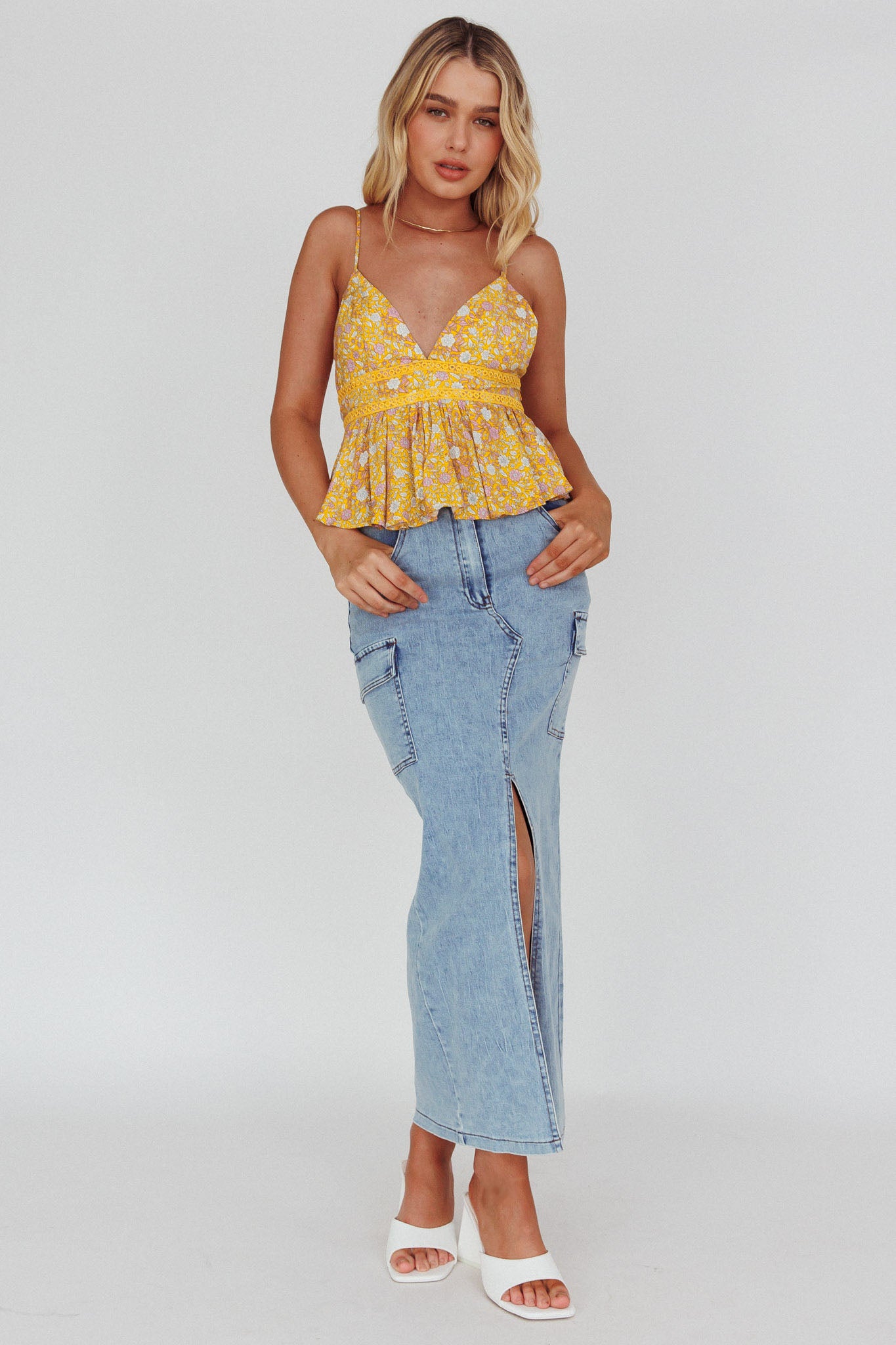 Marigold Crochet Trim Top Floral Yellow by Selfie Leslie Australia