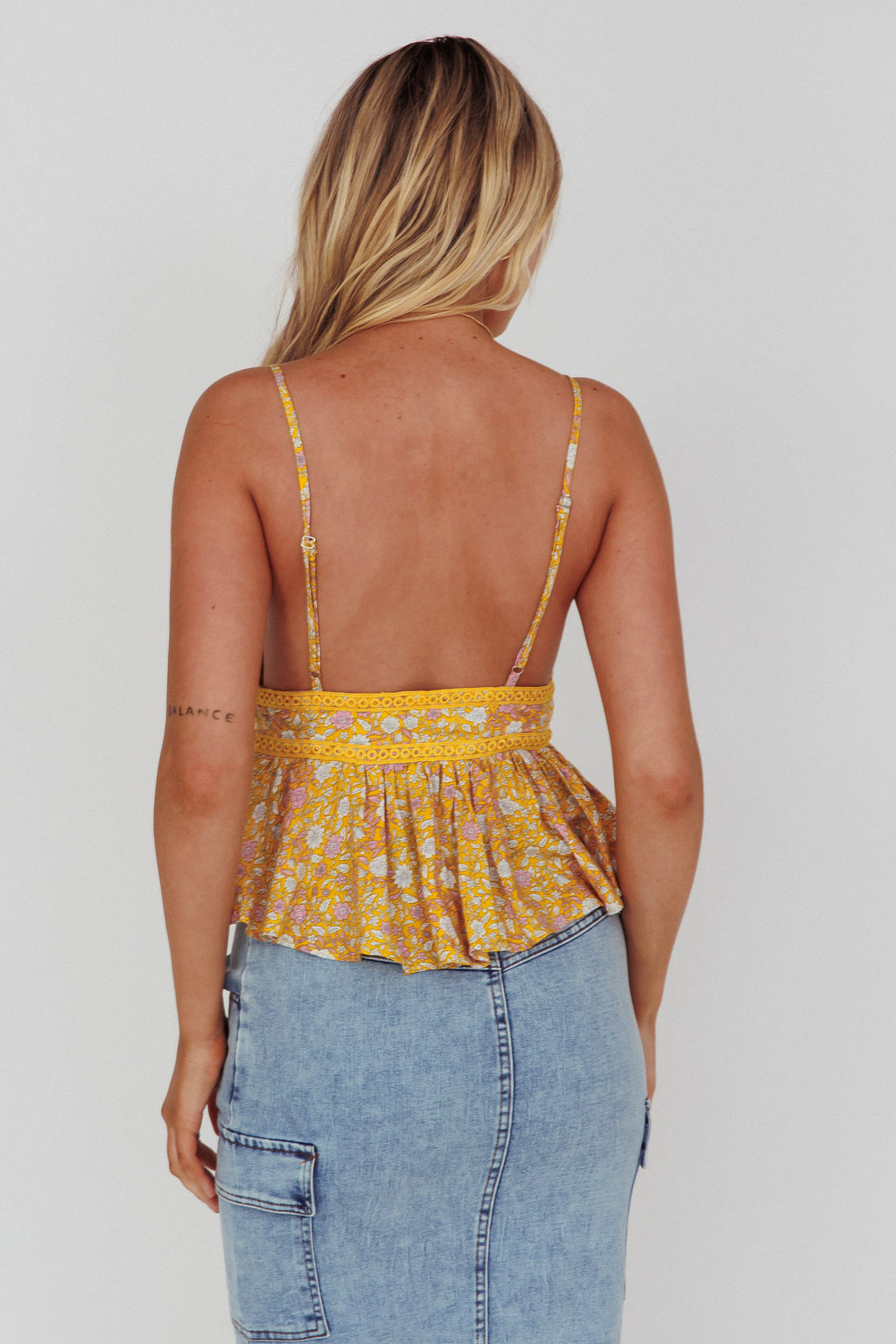 Marigold Crochet Trim Top Floral Yellow by Selfie Leslie Australia