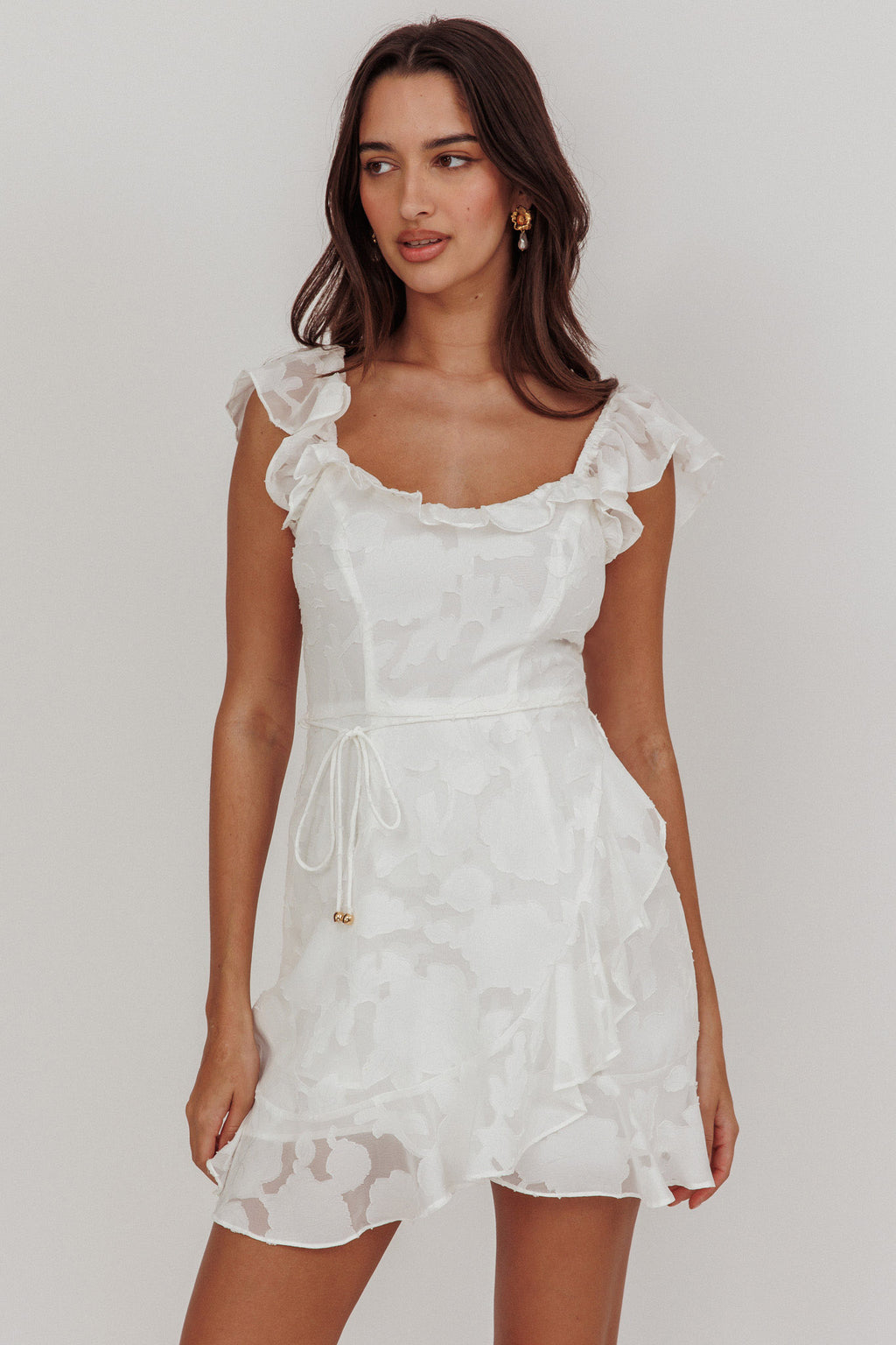 Thinkin' Bout You Ruffle Trim Dress Textured White by Selfie Leslie Australia