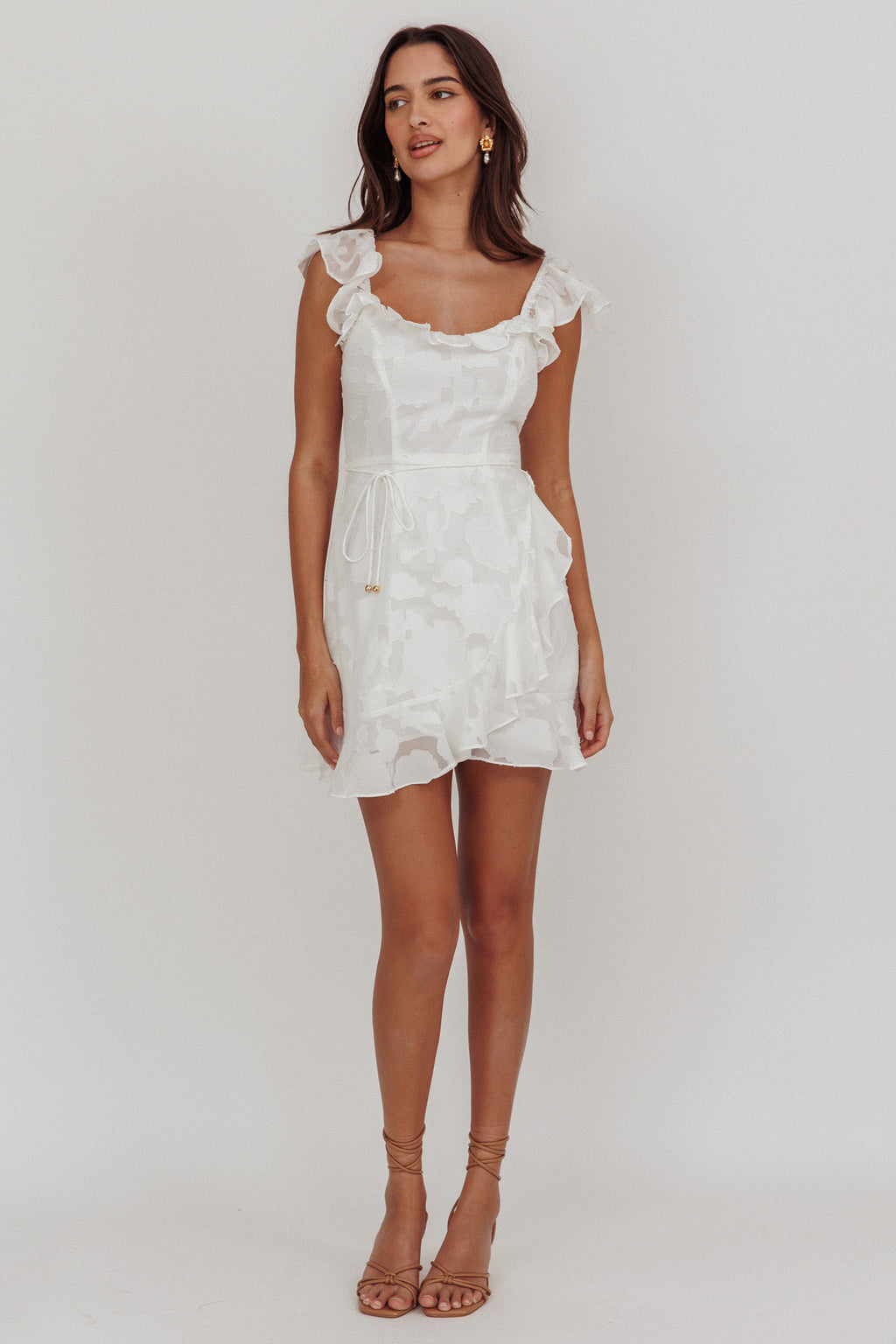 Thinkin' Bout You Ruffle Trim Dress Textured White by Selfie Leslie Australia