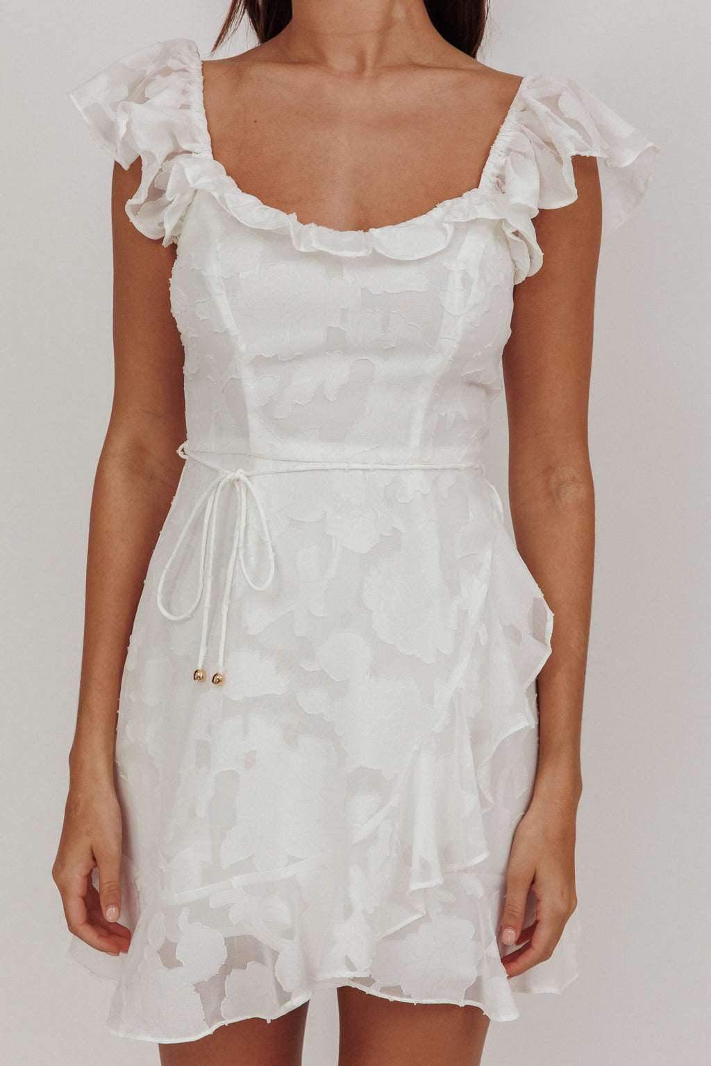 Thinkin' Bout You Ruffle Trim Dress Textured White by Selfie Leslie Australia