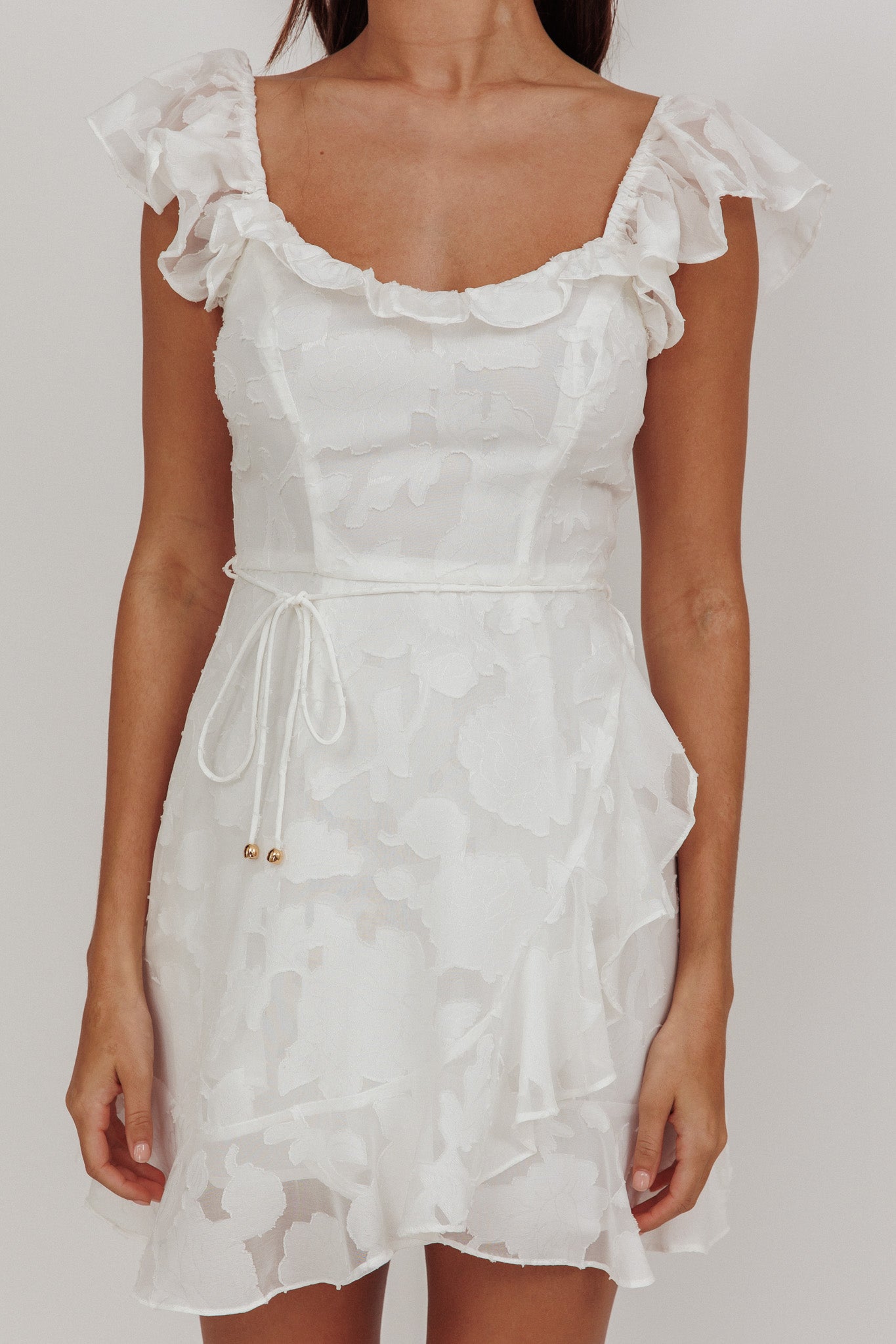 Thinkin' Bout You Ruffle Trim Dress Textured White by Selfie Leslie Australia