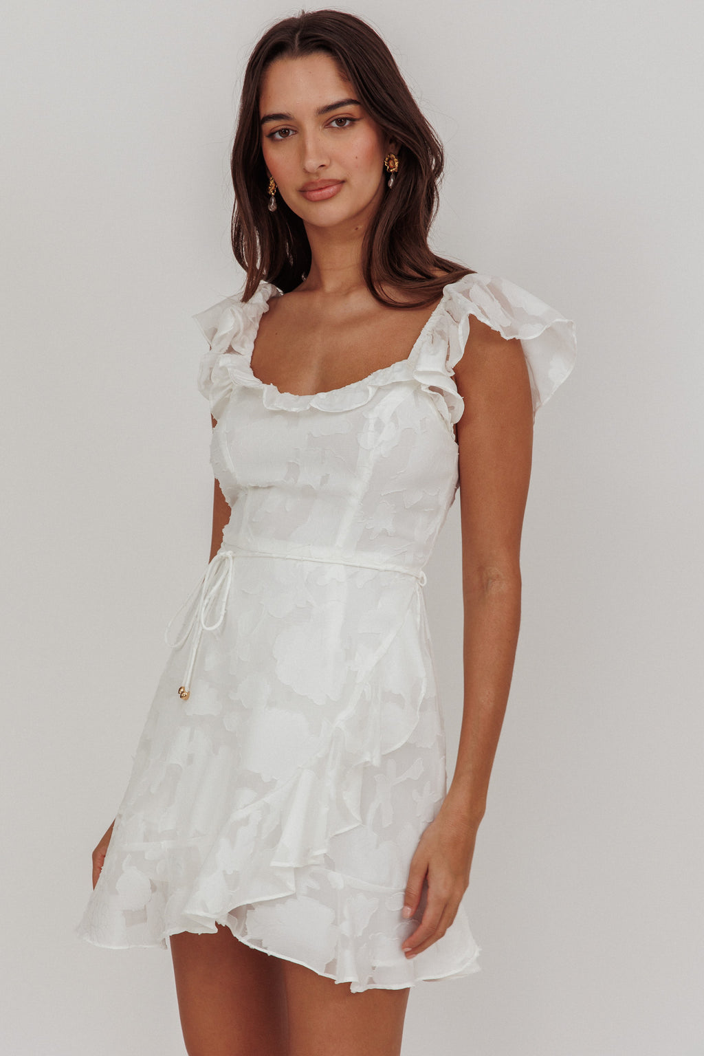 Thinkin' Bout You Ruffle Trim Dress Textured White by Selfie Leslie Australia