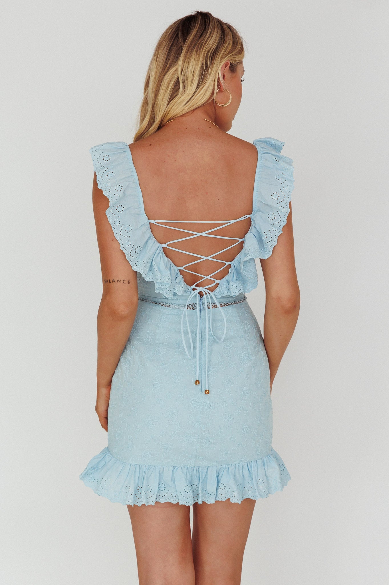 Sweet Melody Sweetheart Neckline Off-Shoulder Dress Lace Steel Blue by Selfie Leslie Australia