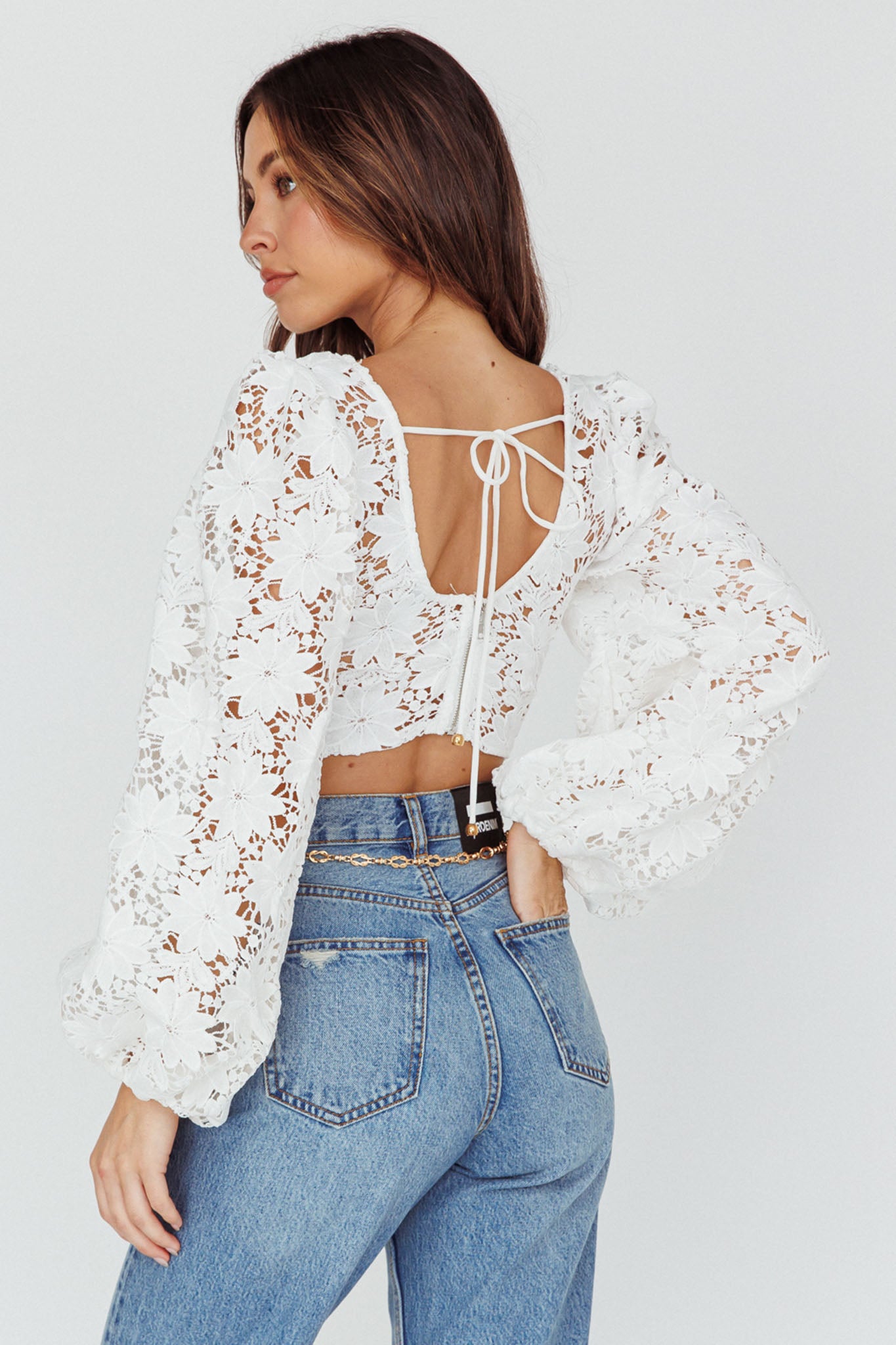 Arriana Balloon Sleeve Lace Crop Top White by Selfie Leslie Australia