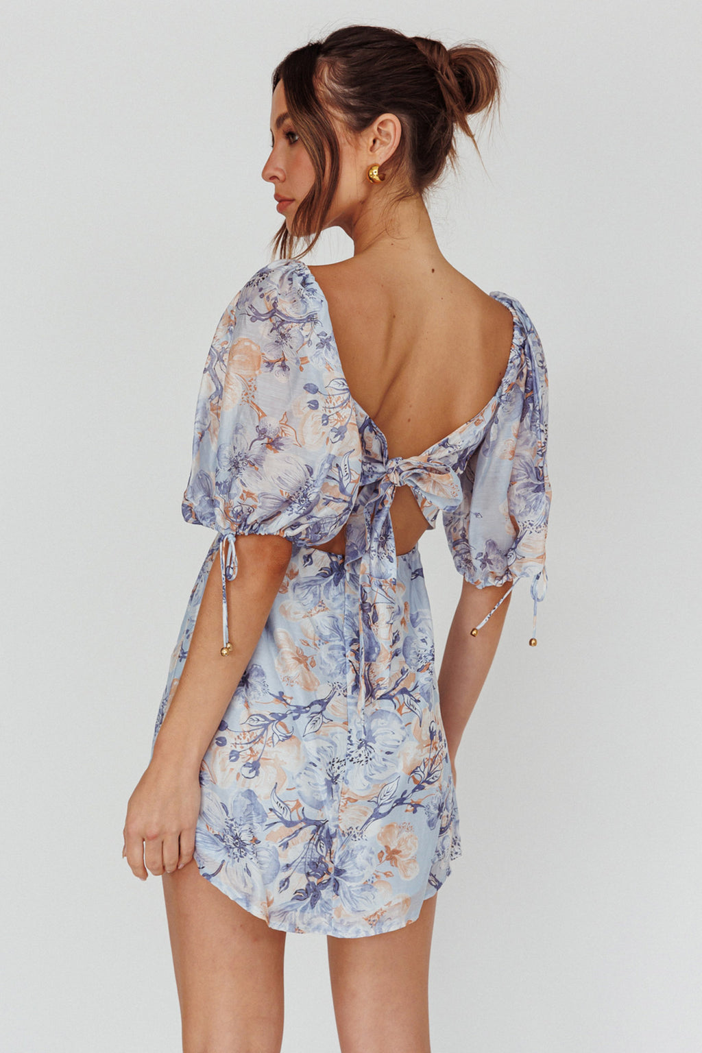 Addicted To Love Pleated Bust Dress Floral Blue/Mocha by Selfie Leslie Australia