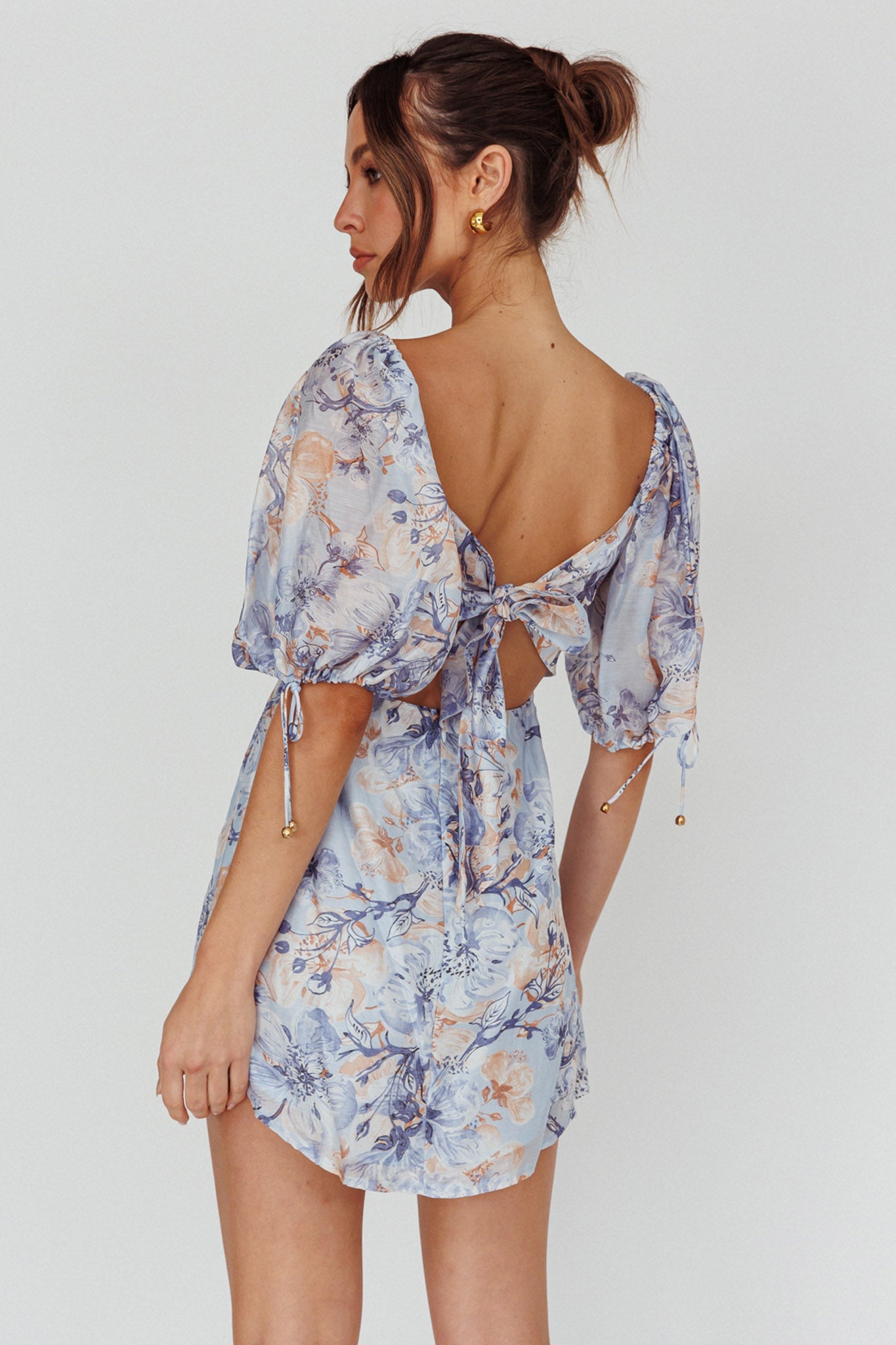 Addicted To Love Pleated Bust Dress Floral Blue/Mocha by Selfie Leslie Australia