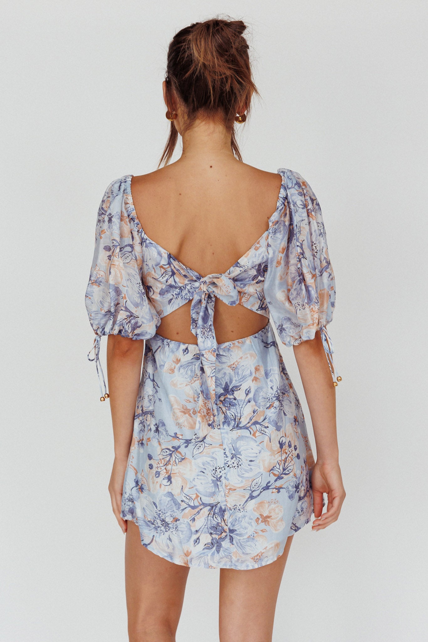 Addicted To Love Pleated Bust Dress Floral Blue/Mocha by Selfie Leslie Australia