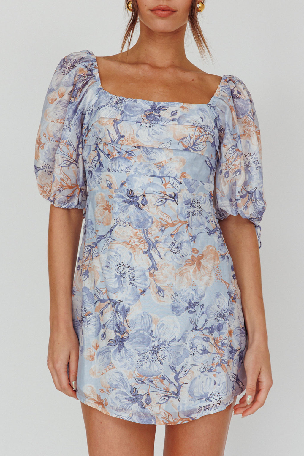 Addicted To Love Pleated Bust Dress Floral Blue/Mocha by Selfie Leslie Australia