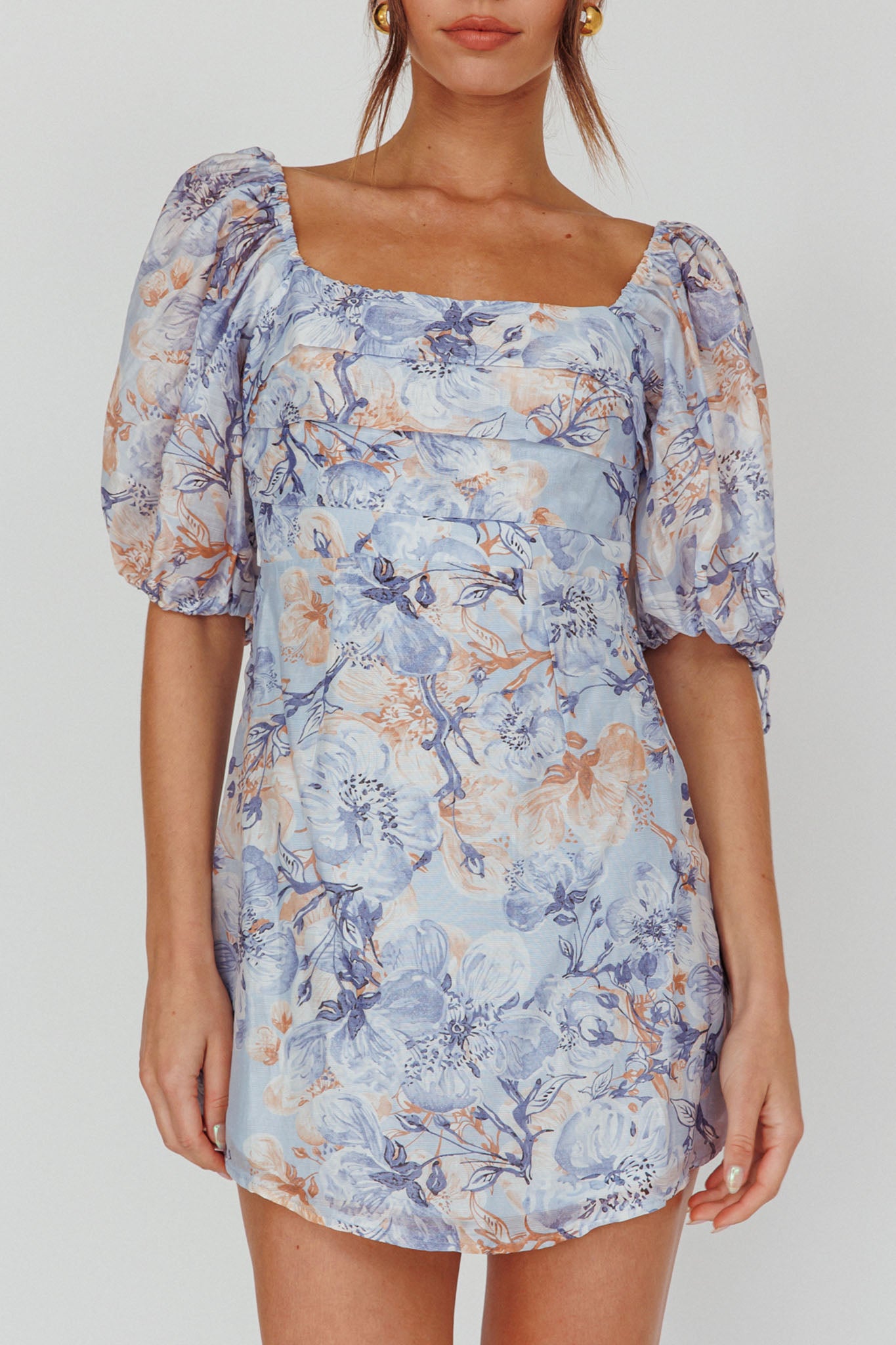 Addicted To Love Pleated Bust Dress Floral Blue/Mocha by Selfie Leslie Australia