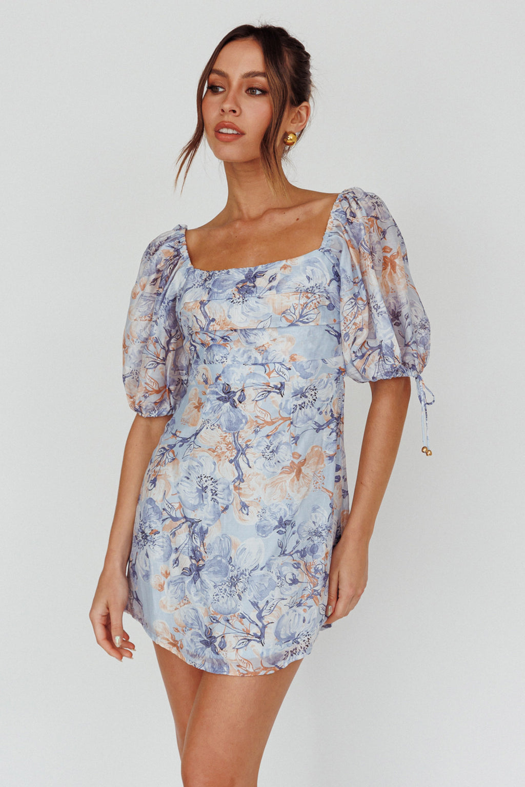 Addicted To Love Pleated Bust Dress Floral Blue/Mocha by Selfie Leslie Australia