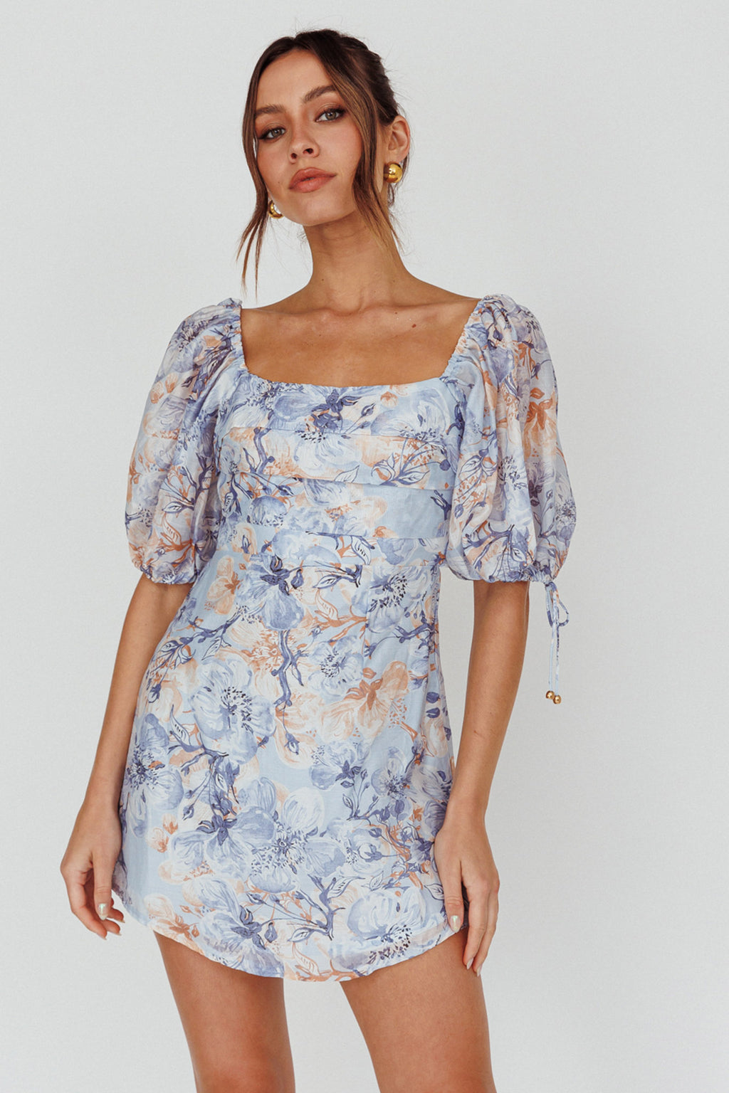 Addicted To Love Pleated Bust Dress Floral Blue/Mocha by Selfie Leslie Australia