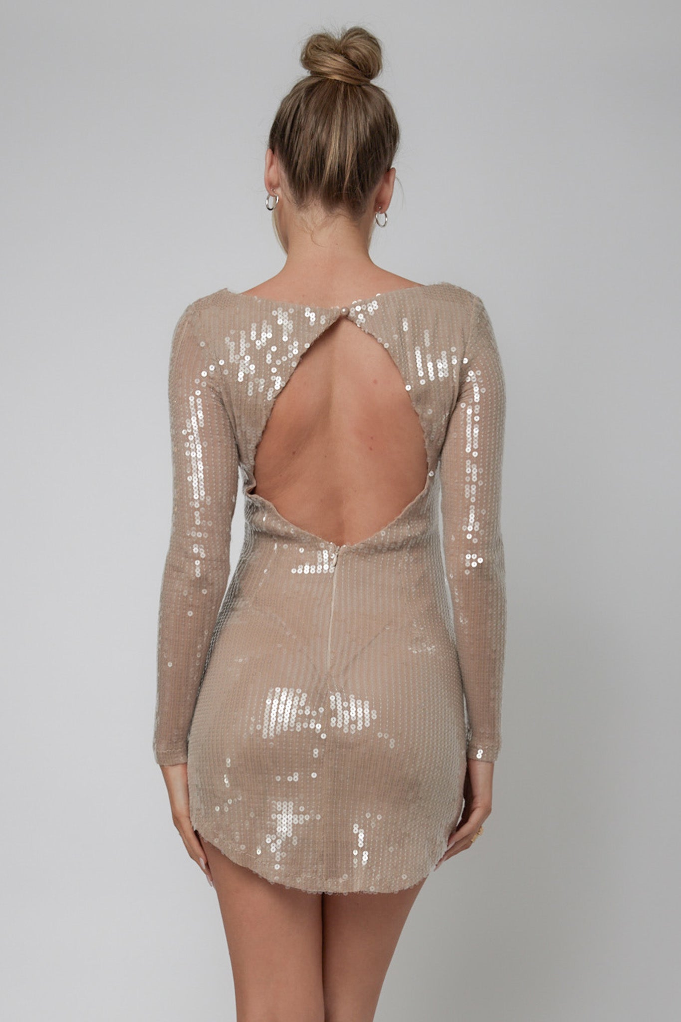 Karma Long Sleeve Keyhole Back Sequin Dress Nude by Selfie Leslie Australia