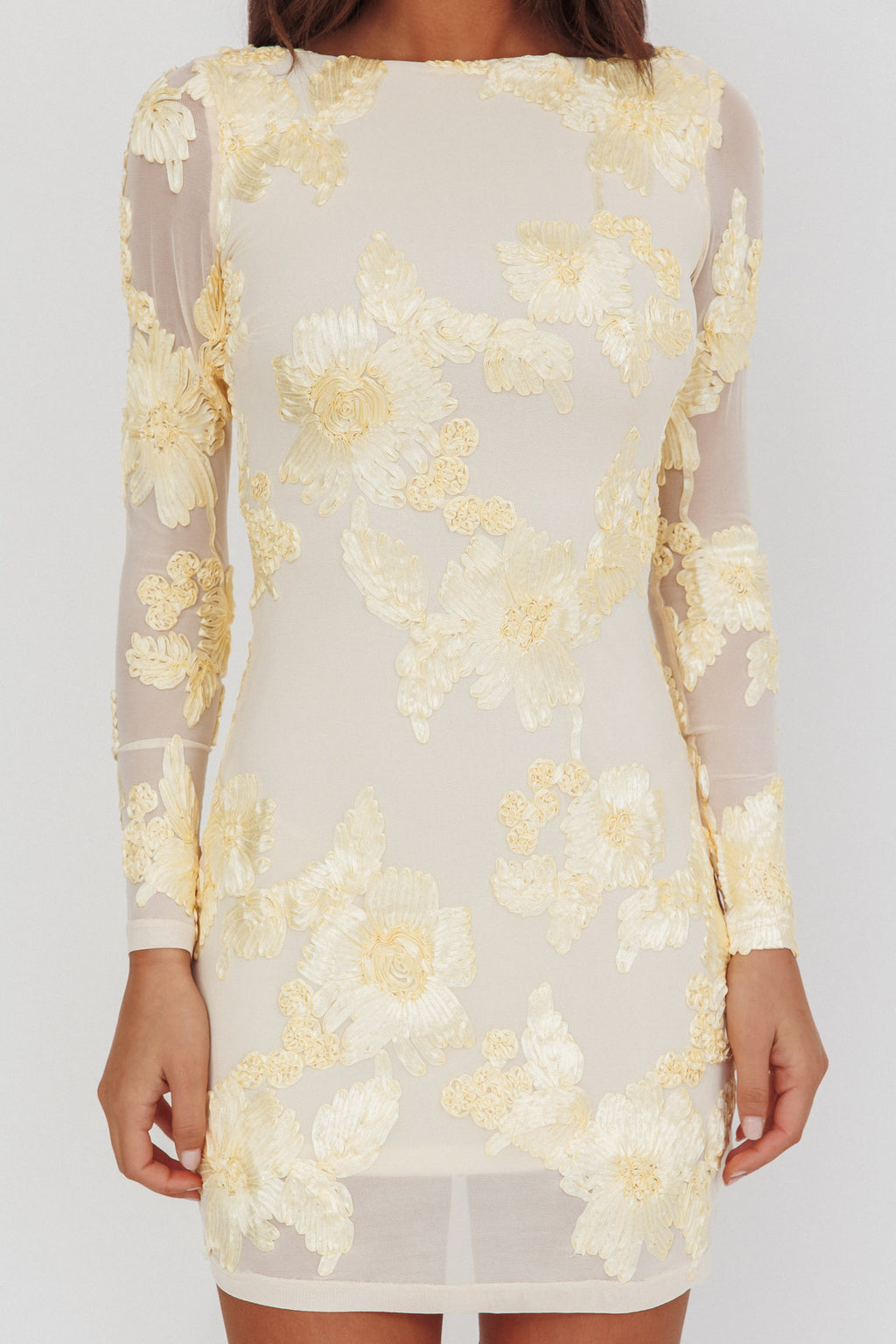Karma Long Sleeve Scoop Back Dress Embellished Yellow by Selfie Leslie Australia