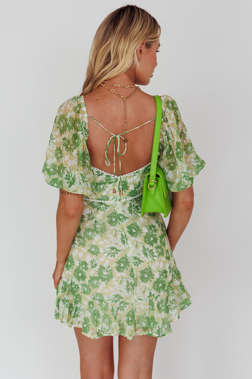 Catch Feelings Sweetheart Neckline Dot Trim Dress Floral Green by Selfie Leslie Australia