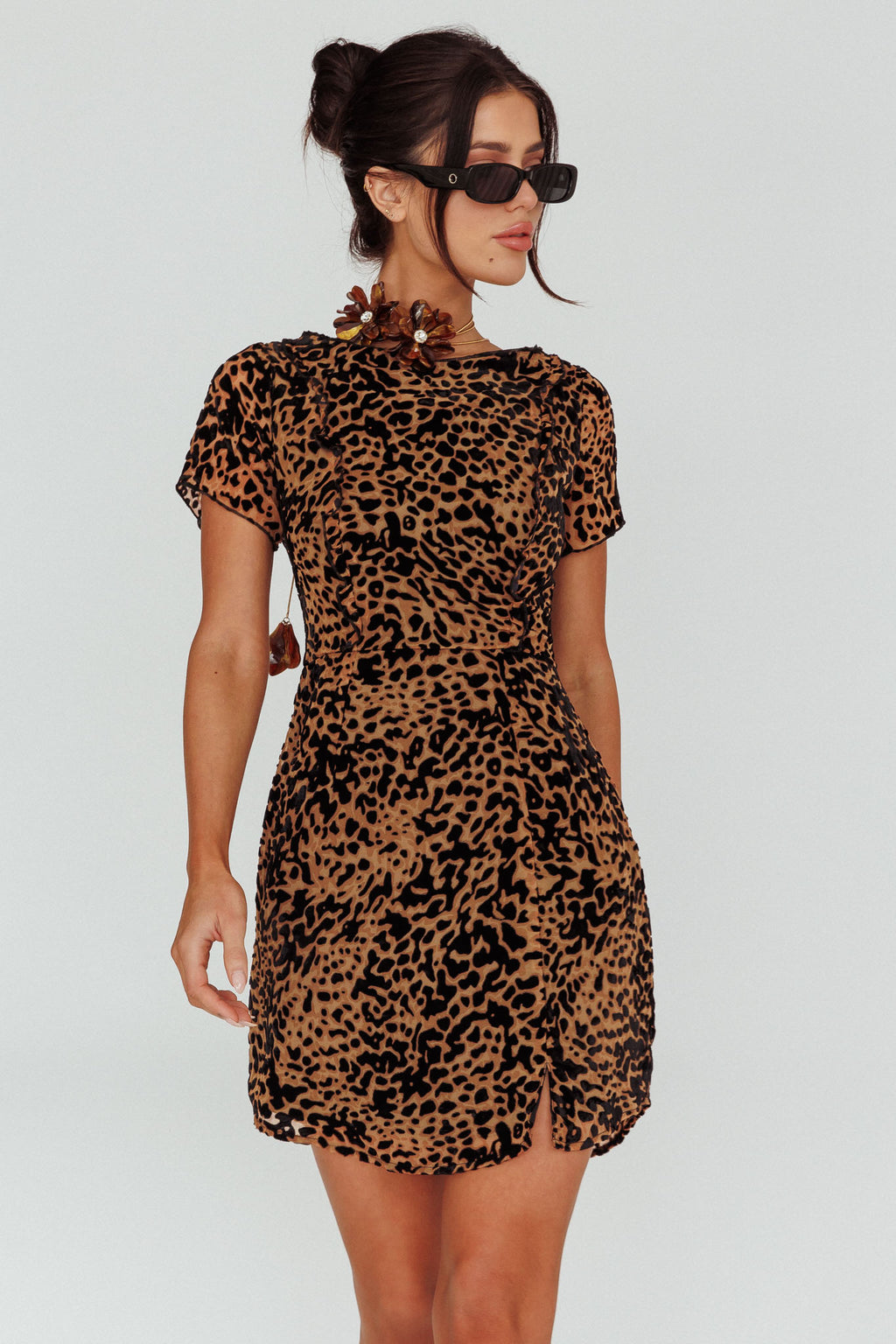 Ring Leader Short Sleeve Mini Dress Leopard Black by Selfie Leslie Australia