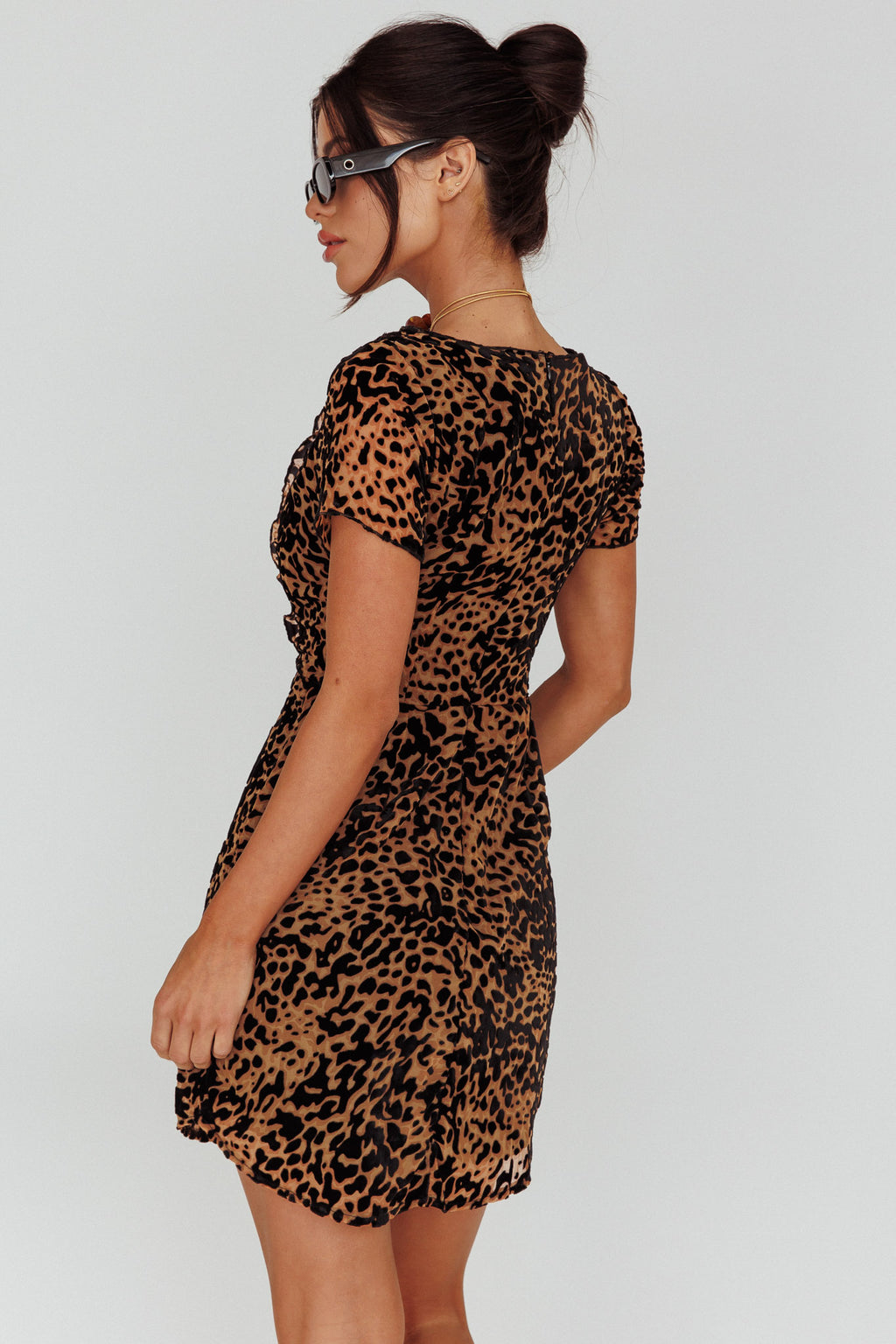 Ring Leader Short Sleeve Mini Dress Leopard Black by Selfie Leslie Australia