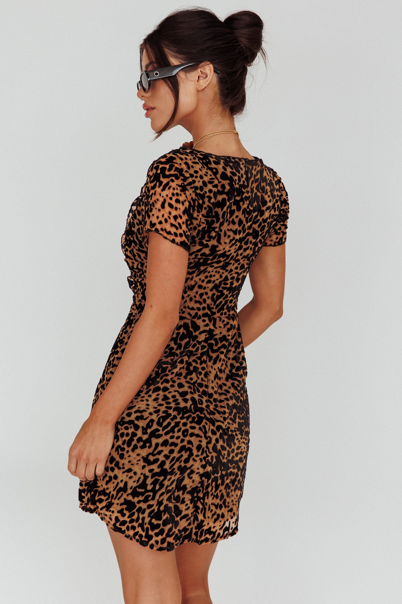 Ring Leader Short Sleeve Mini Dress Leopard Black by Selfie Leslie Australia