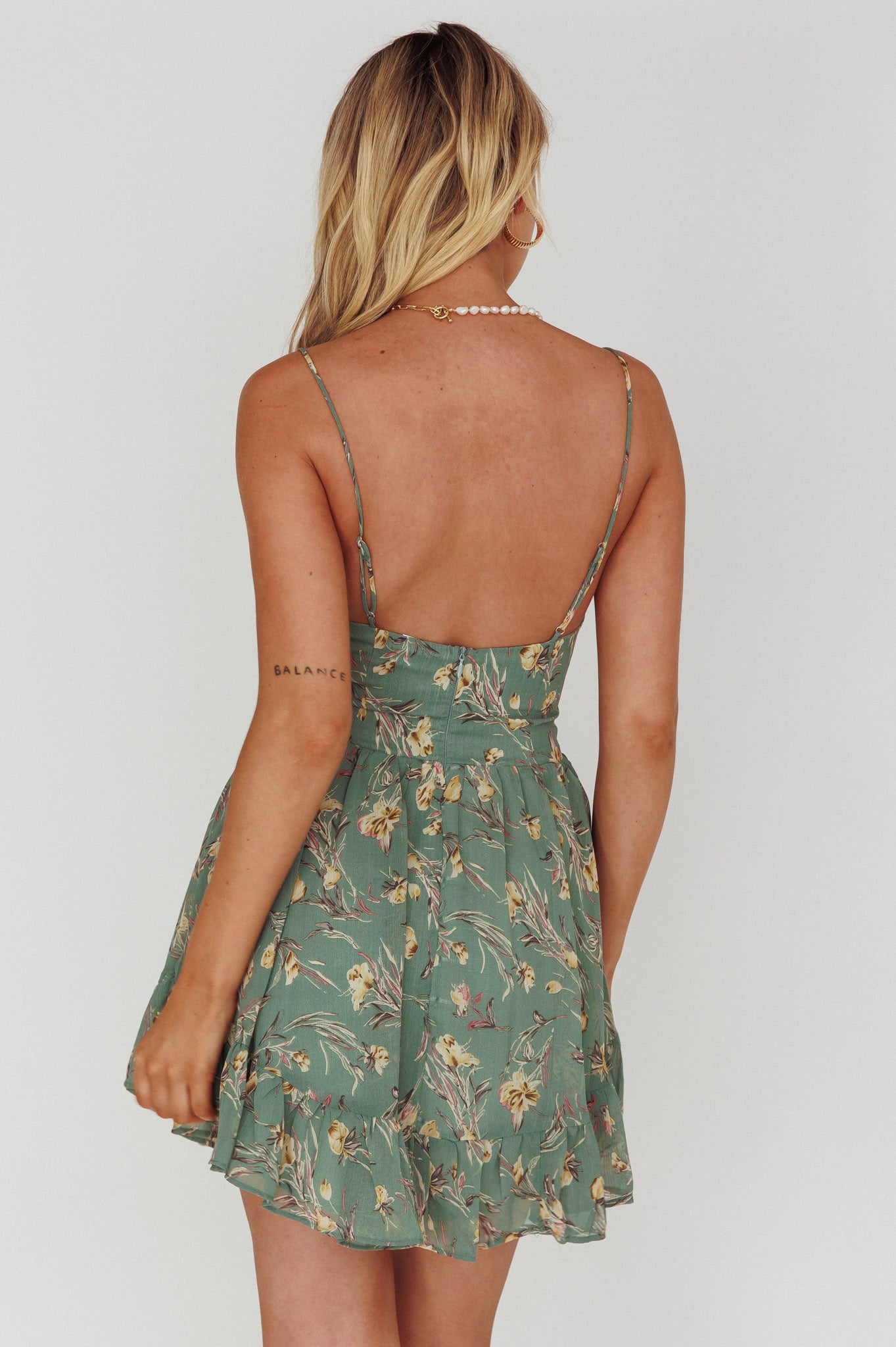 Got Love Frill Hem Mini Dress Floral Sage by Selfie Leslie Australia