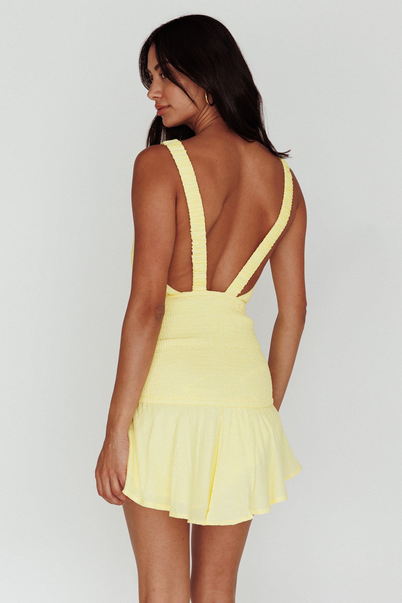 Antonine Elasticated Straps Shirred Waist Mini Dress Lemon by Selfie Leslie Australia