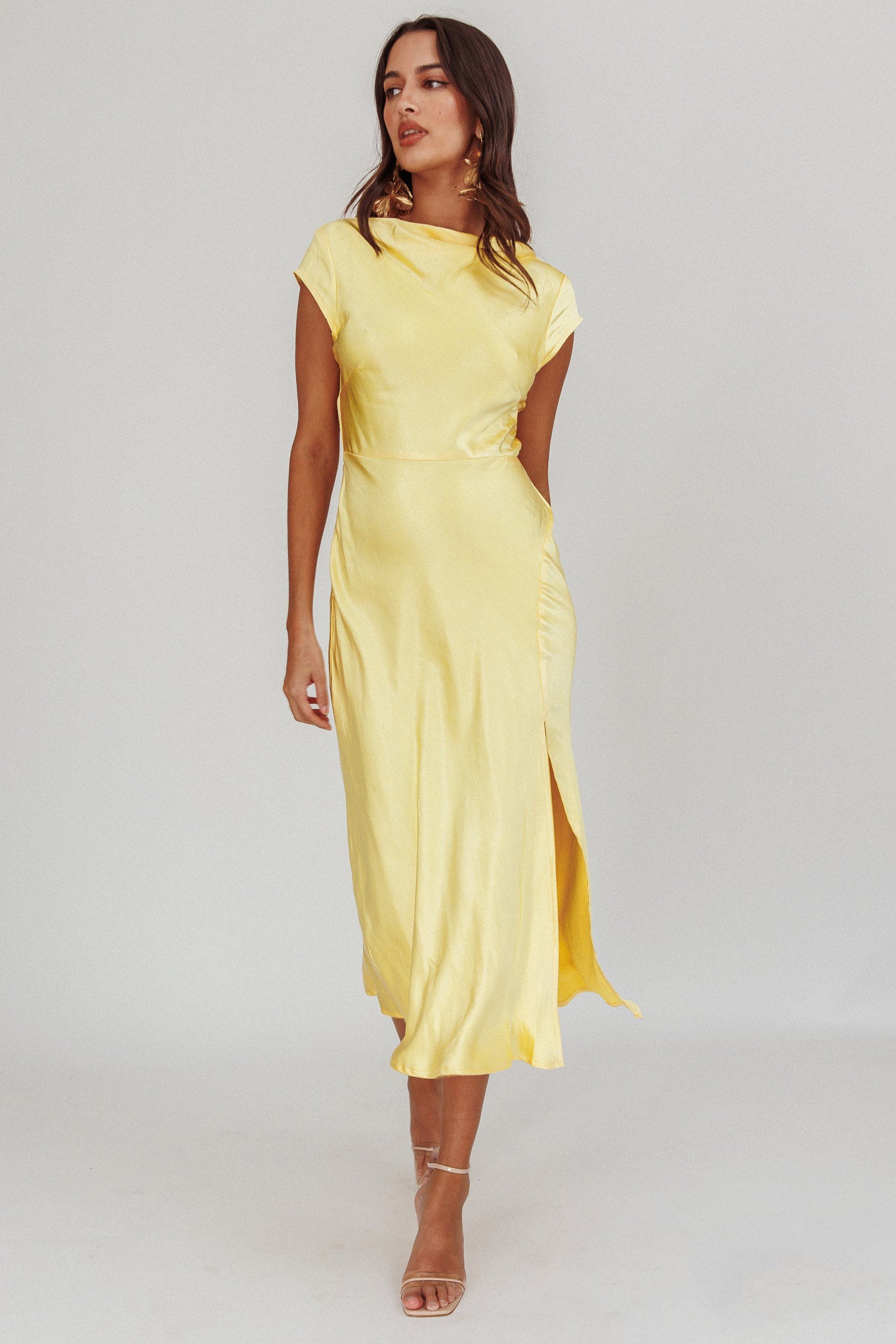 Lucinda Twist Back Midi Dress Butter by Selfie Leslie Australia