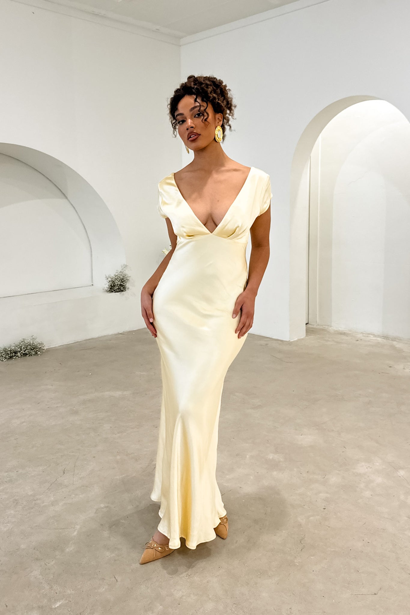 Lucinda V-Neck Twist Back Midi Dress Yellow by Selfie Leslie Australia