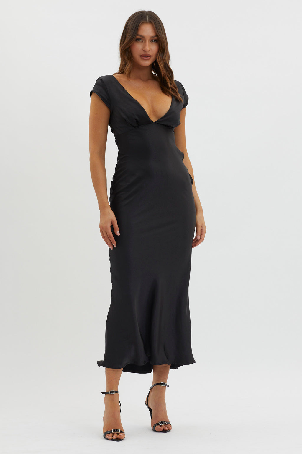 Lucinda V-Neck Twist Back Midi Dress Black by Selfie Leslie Australia