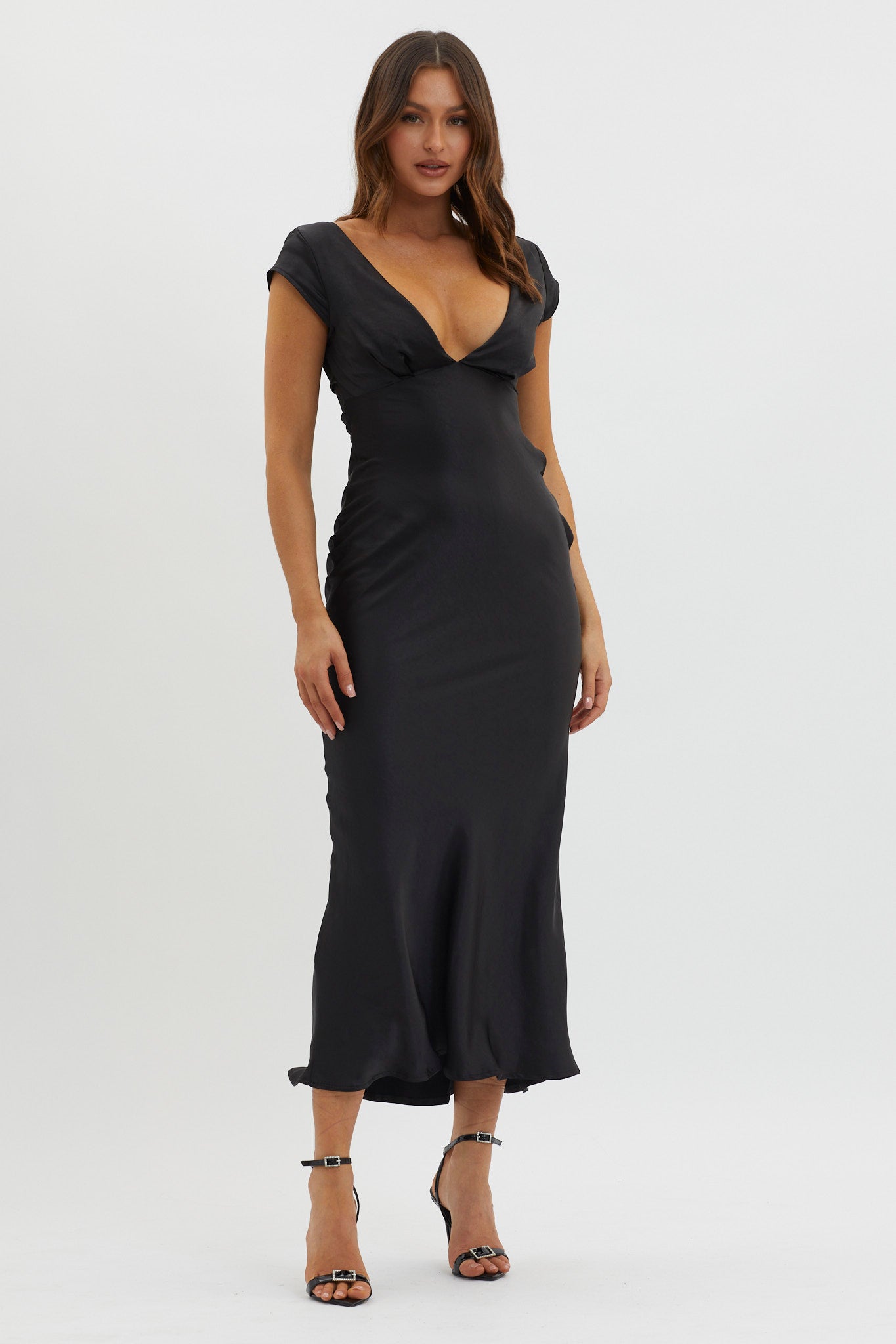Lucinda V-Neck Twist Back Midi Dress Black by Selfie Leslie Australia