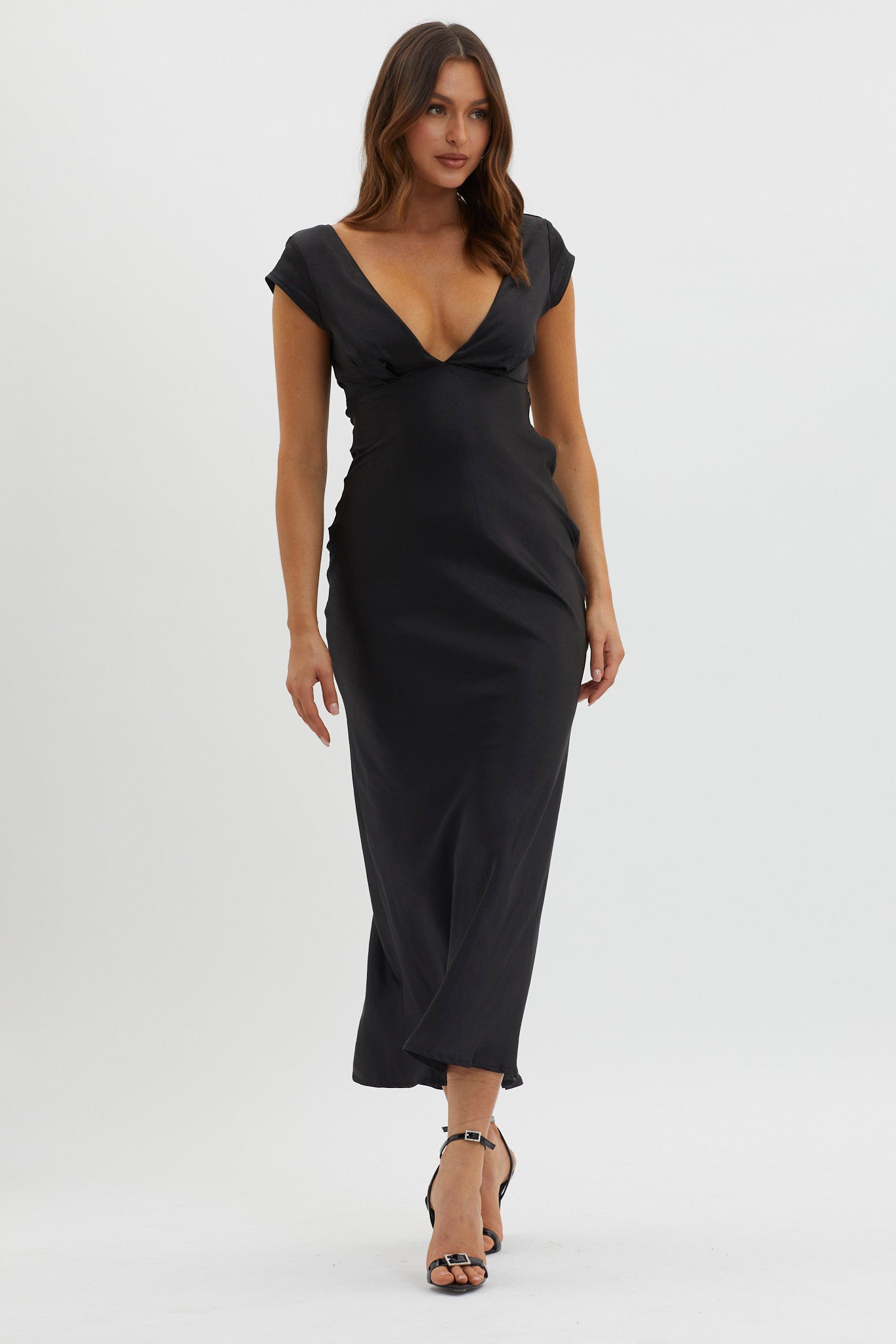Lucinda V-Neck Twist Back Midi Dress Black by Selfie Leslie Australia
