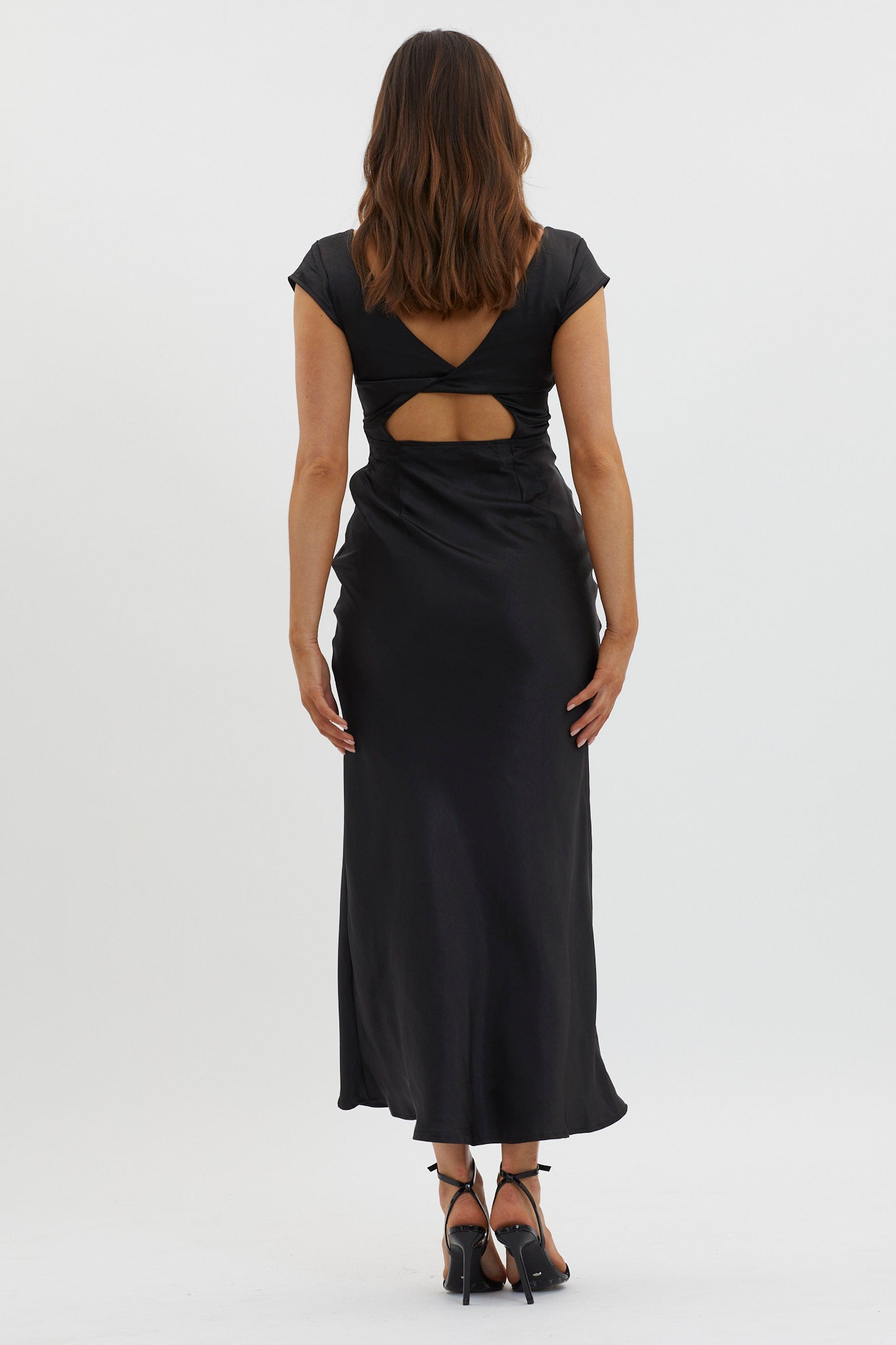Lucinda V-Neck Twist Back Midi Dress Black by Selfie Leslie Australia